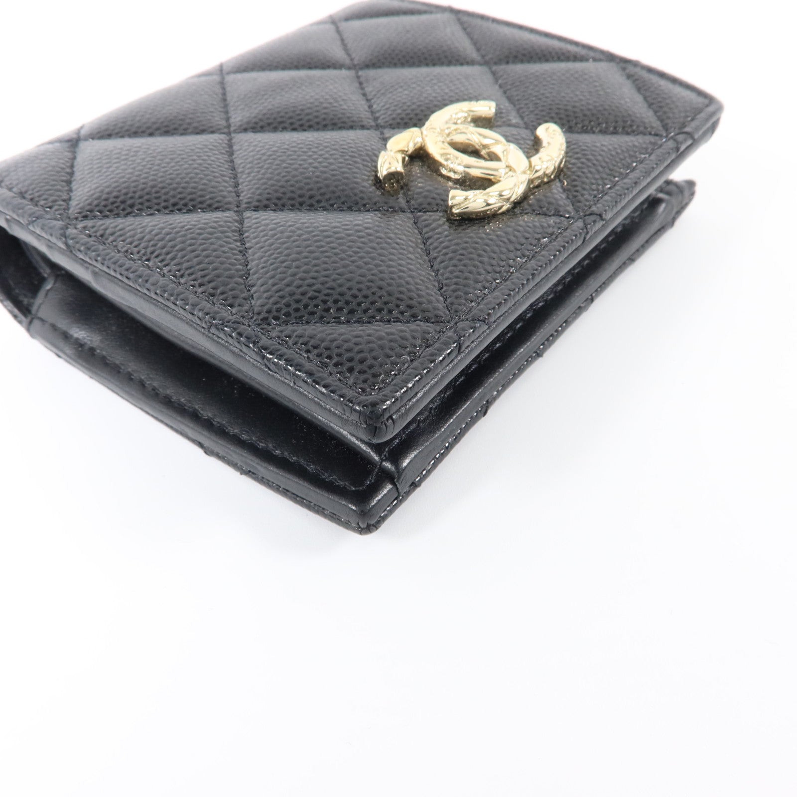 CHANEL 牛皮皮革Bifold Wallet金扣錢包