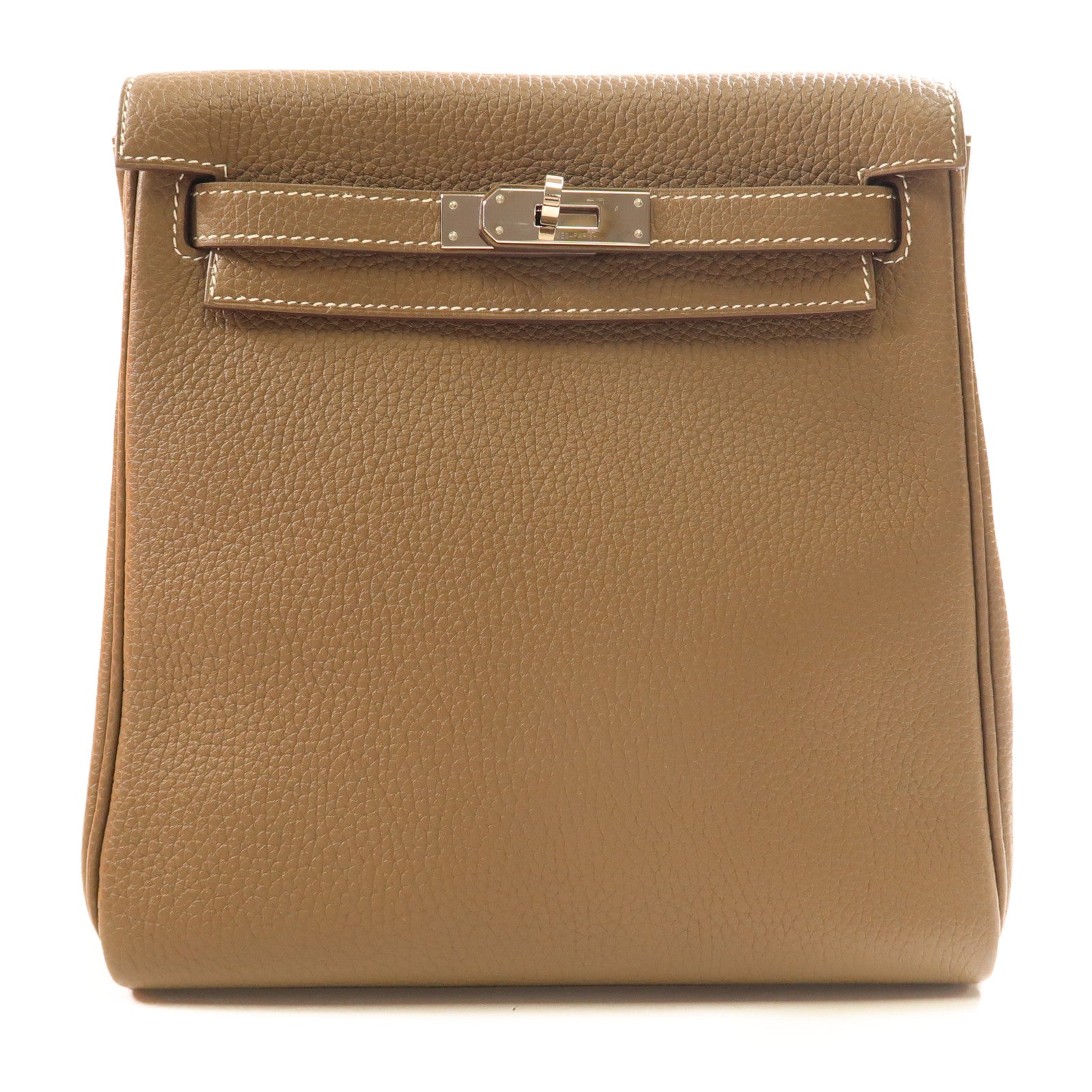 HERMES Clemence皮革Kelly Ado銀扣背包Etoupe