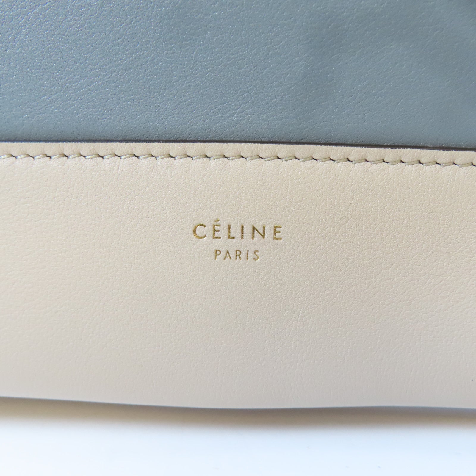 CELINE 牛皮皮革Shoulder Bag金扣肩背袋藍色/米色