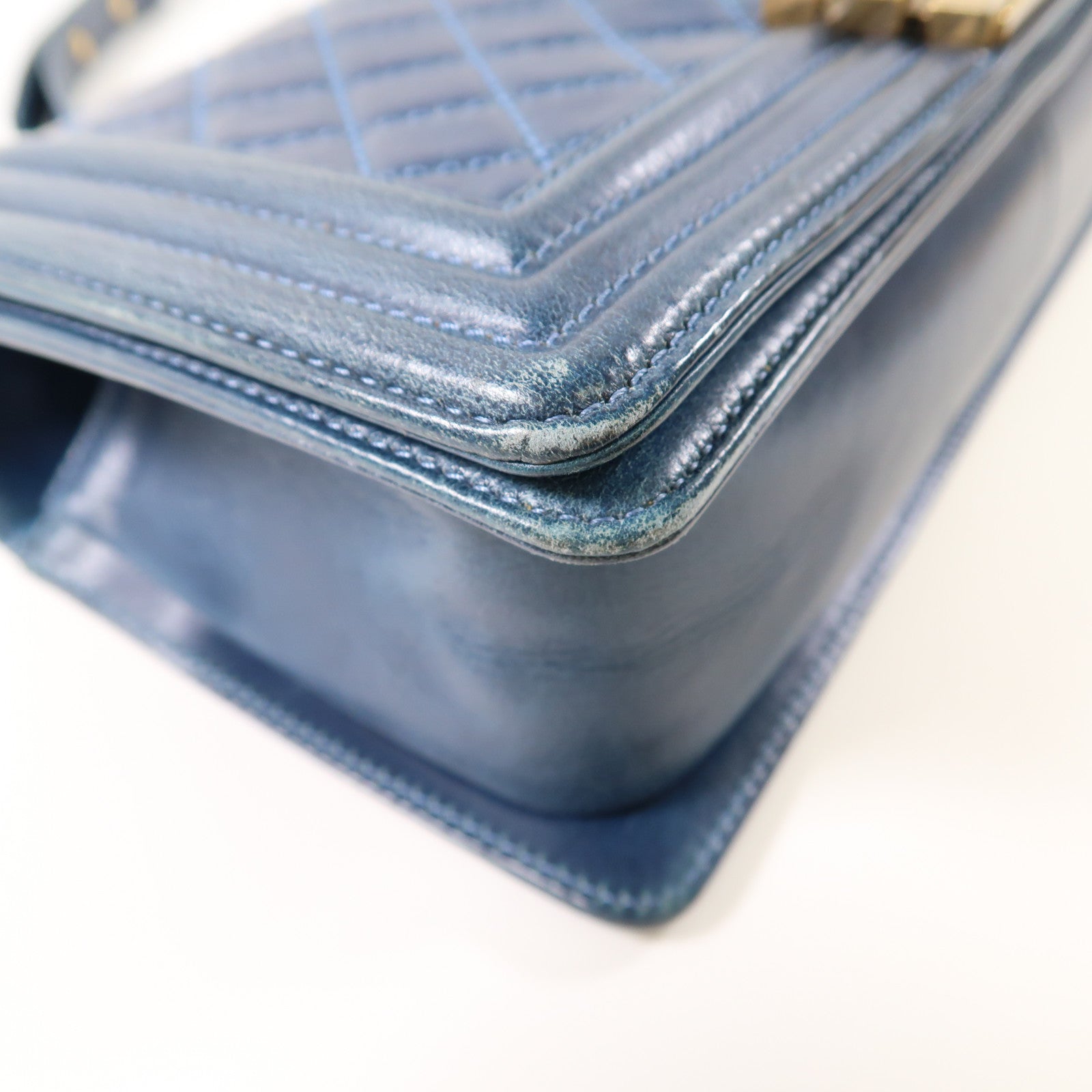 CHANEL CC GHW Boy 25 Chain Shoulder Bag Lambskin Leather Blue