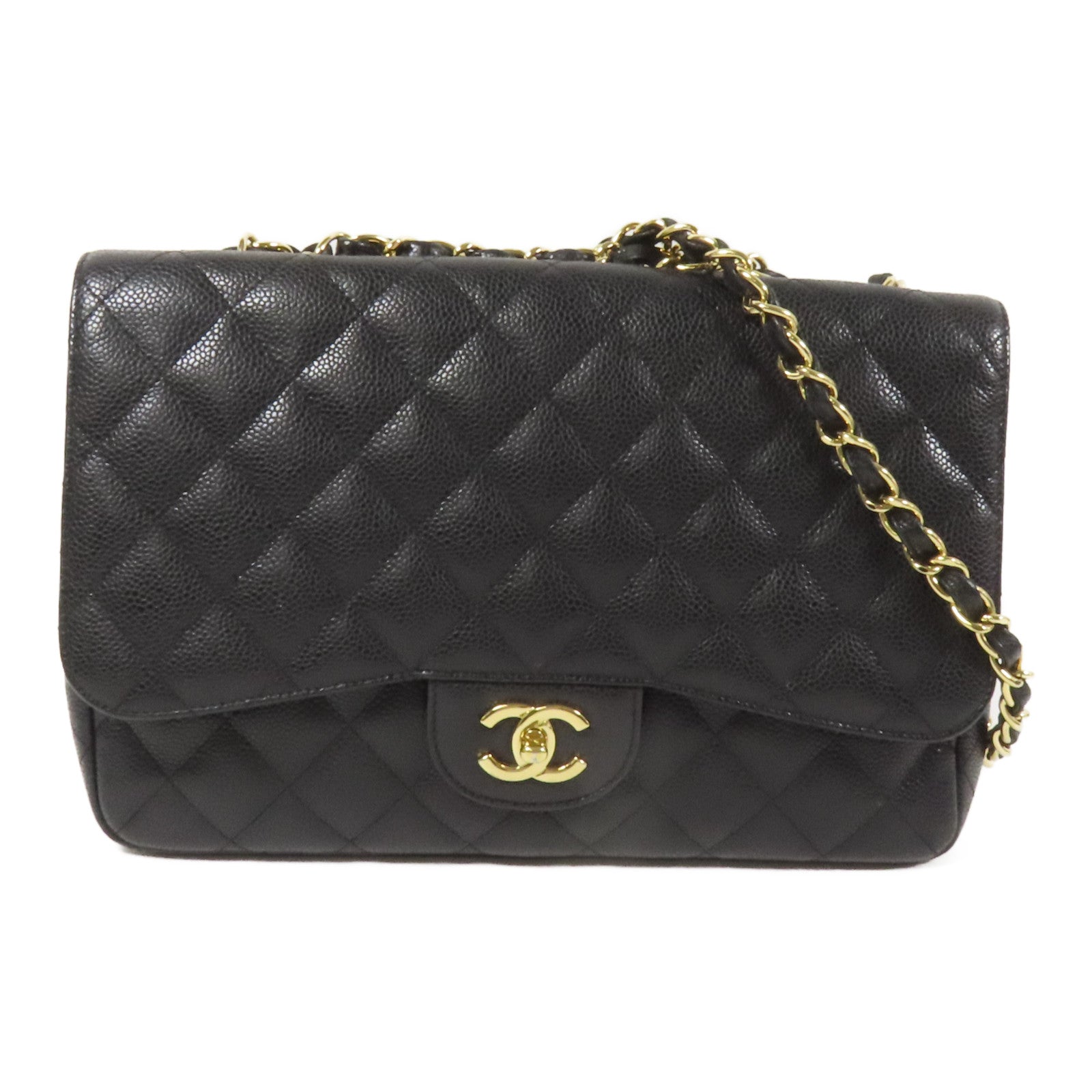 CHANEL 牛皮皮革Large Classic金扣鏈帶肩背袋