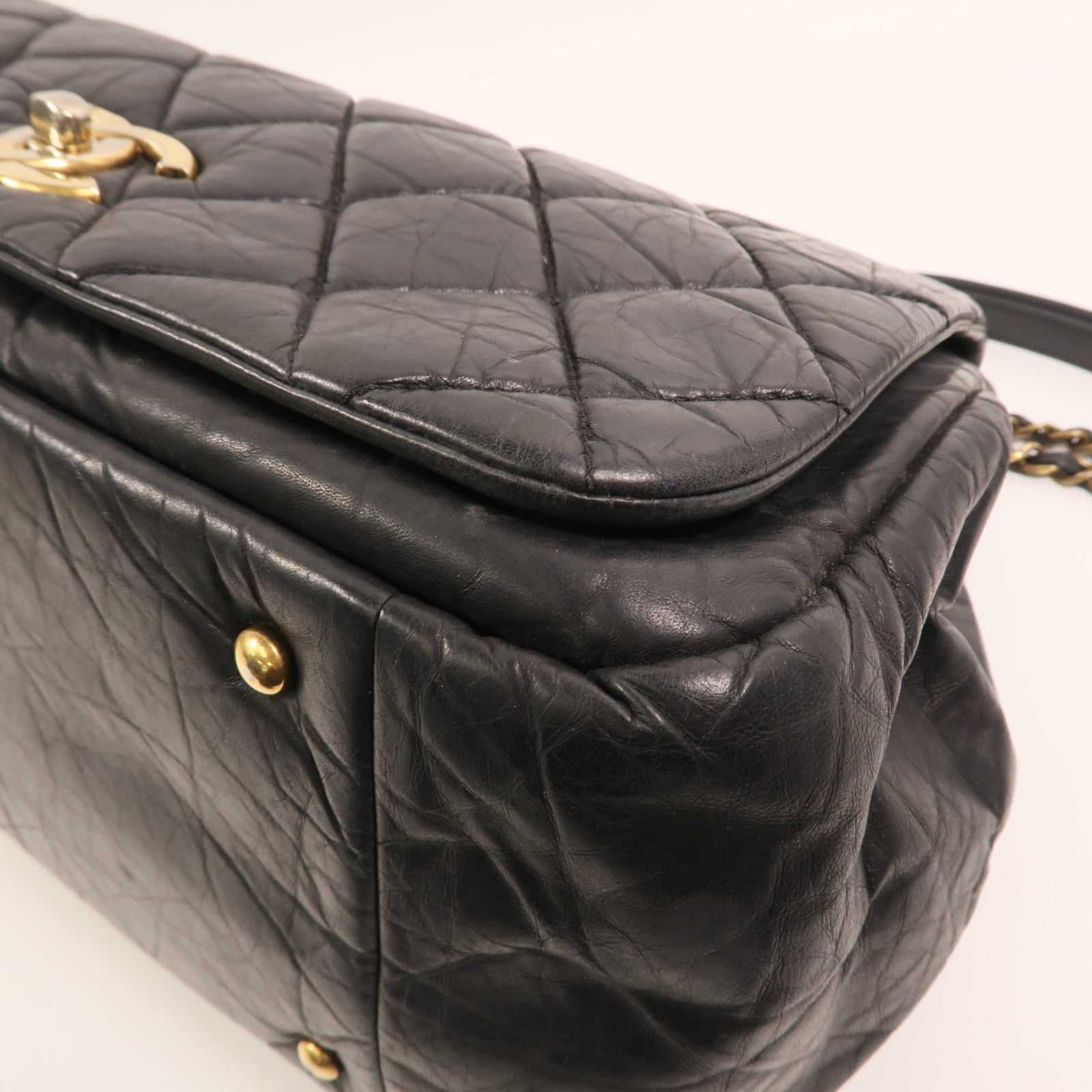 CHANEL 牛皮皮革Chain Shoulder金扣鏈帶手挽肩背兩用袋