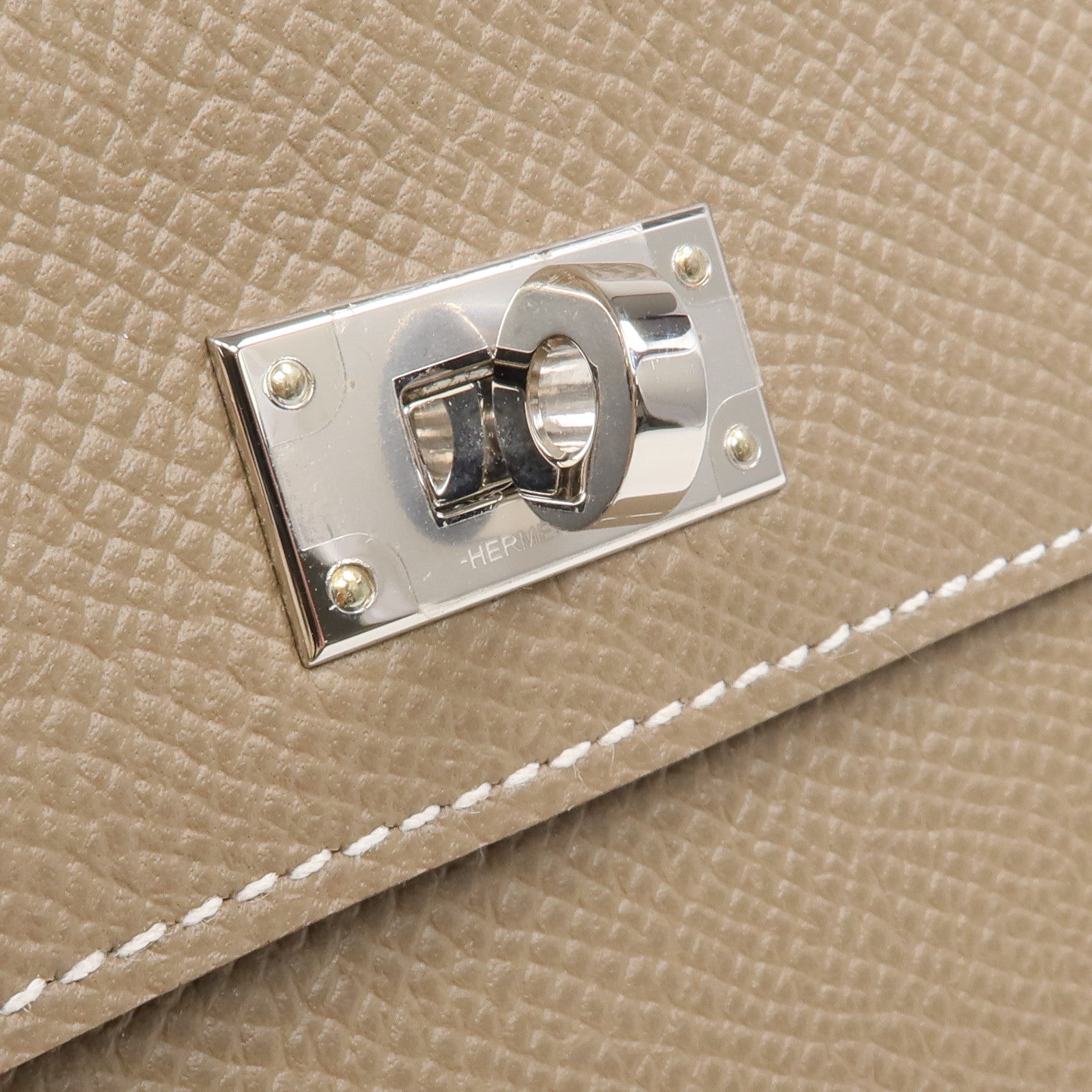 HERMES Epsom皮革Kelly Pocket銀扣錢包Etoupe