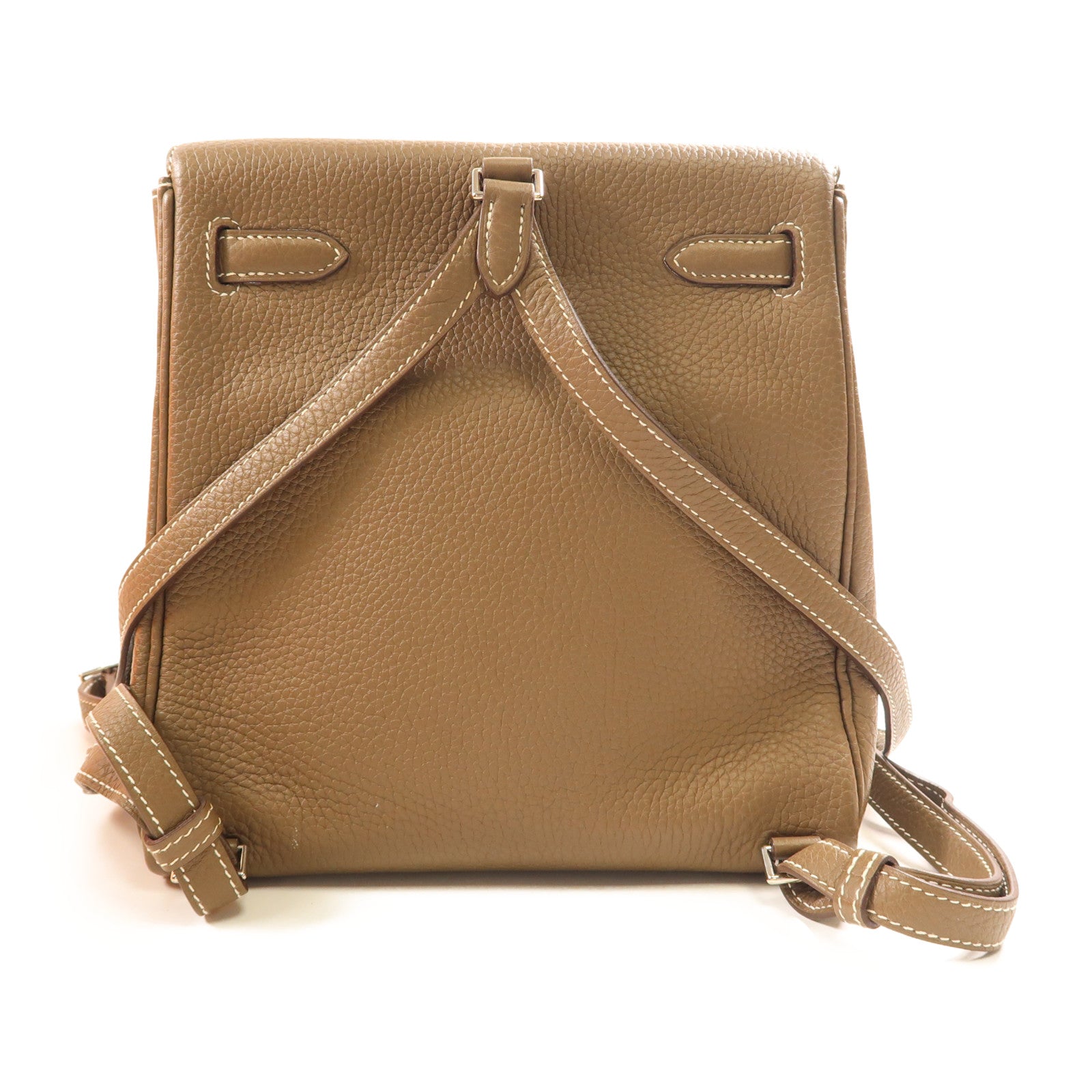 HERMES Clemence皮革Kelly Ado銀扣背包Etoupe