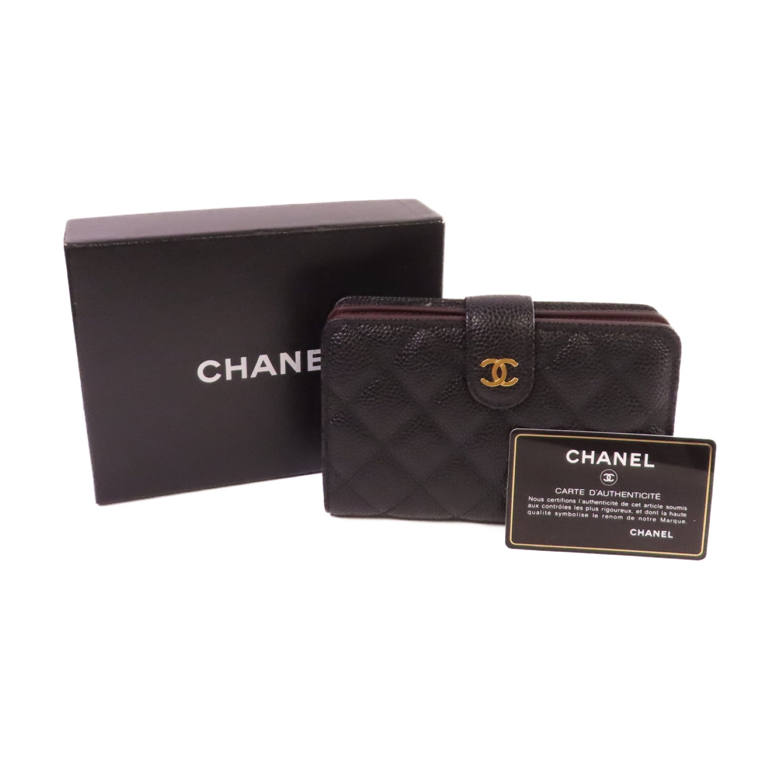 CHANEL 菱格Caviar皮革Medium Wallet金扣中長錢包黑色