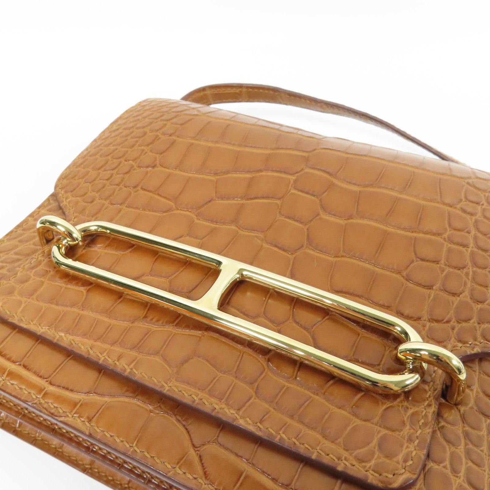 HERMES 鱷魚皮革Mini Roulis金扣肩背袋Gold