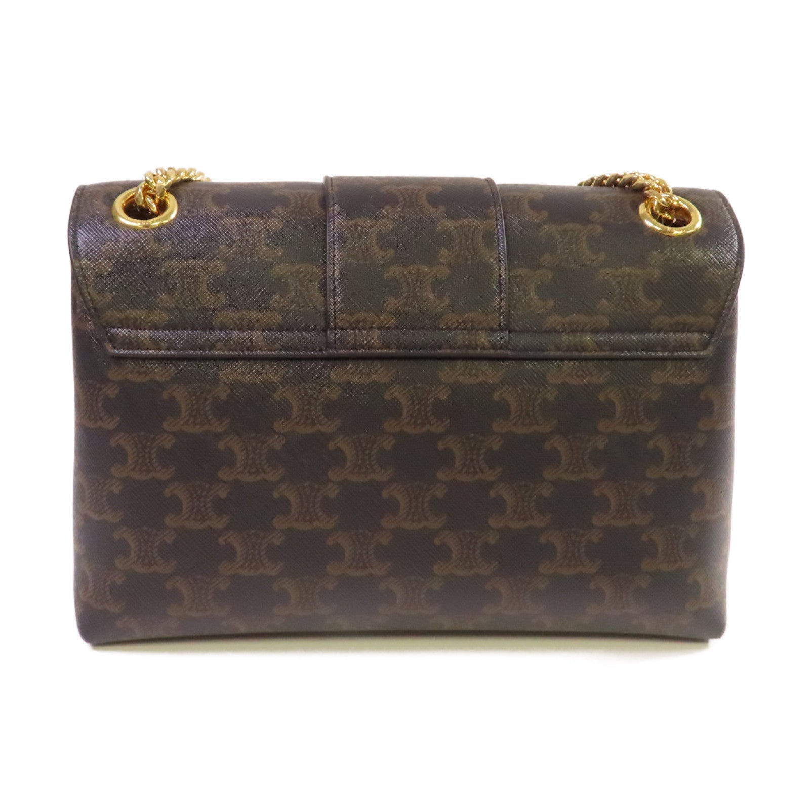 CELINE Triomphe塗層帆布Victoire Shoulder Bag金扣鏈帶肩背袋啡色