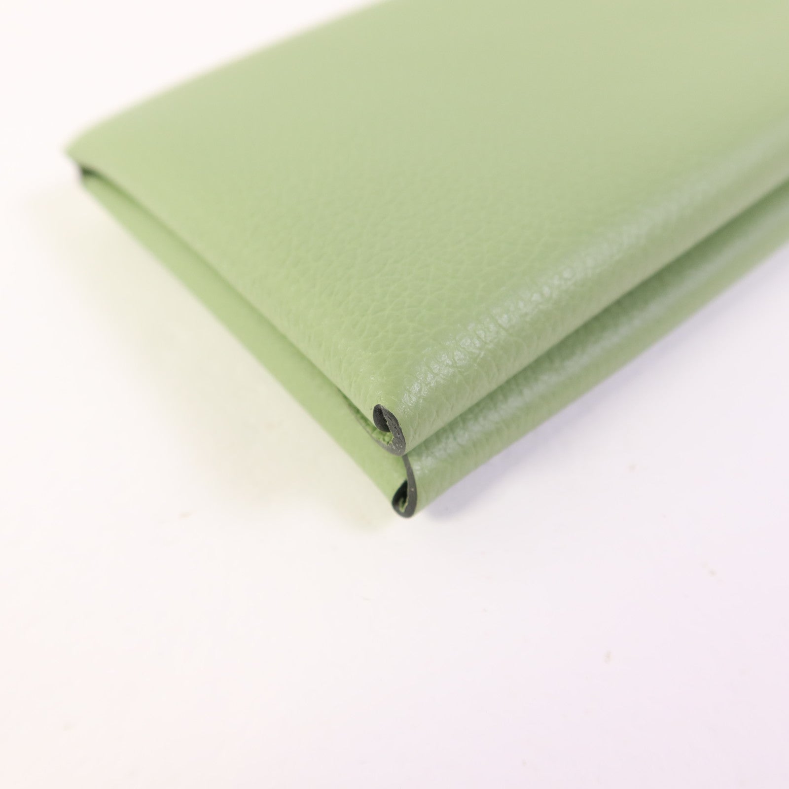 HERMES Evercolor皮革Calvi Duo銀扣卡片套Vert Criquet