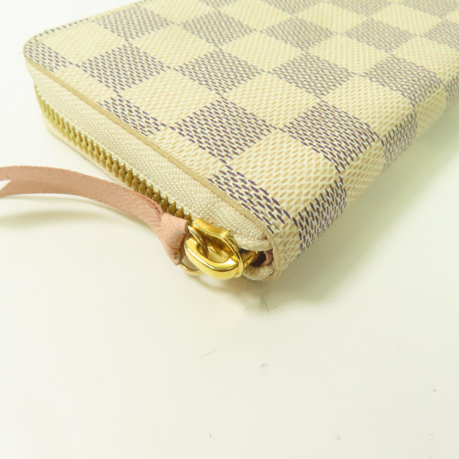 LOUIS VUITTON Damier Azur Zipper Long Wallet金扣長錢包白色