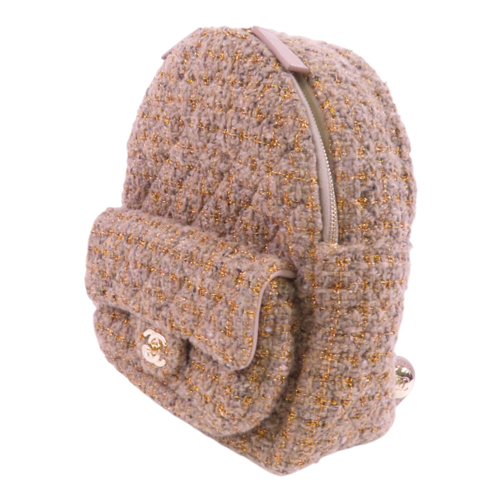CHANEL 斜紋軟呢Backpack金扣肩背袋