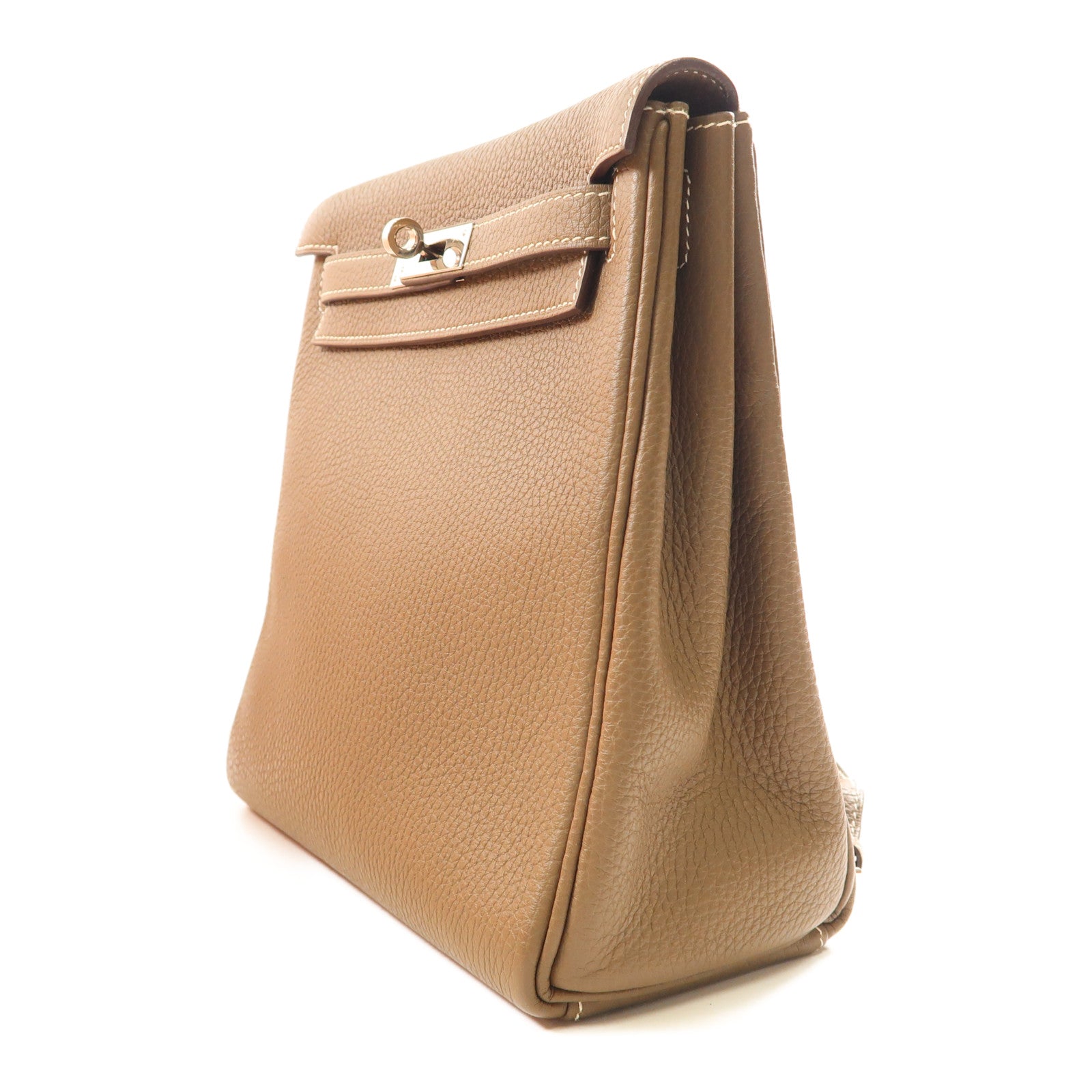 HERMES Clemence皮革Kelly Ado銀扣背包Etoupe