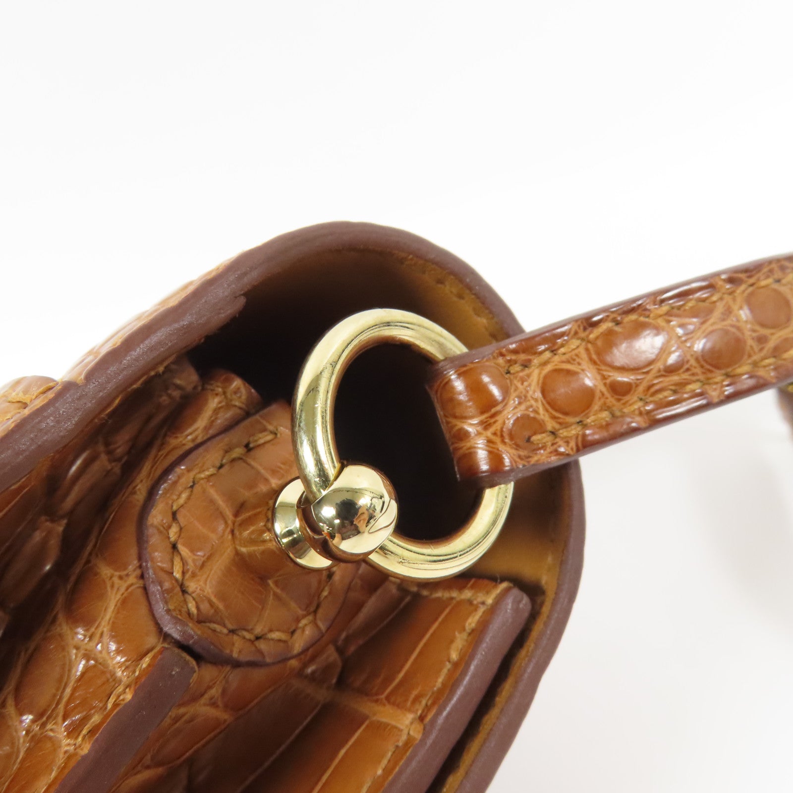 HERMES 鱷魚皮革Mini Roulis金扣肩背袋Gold