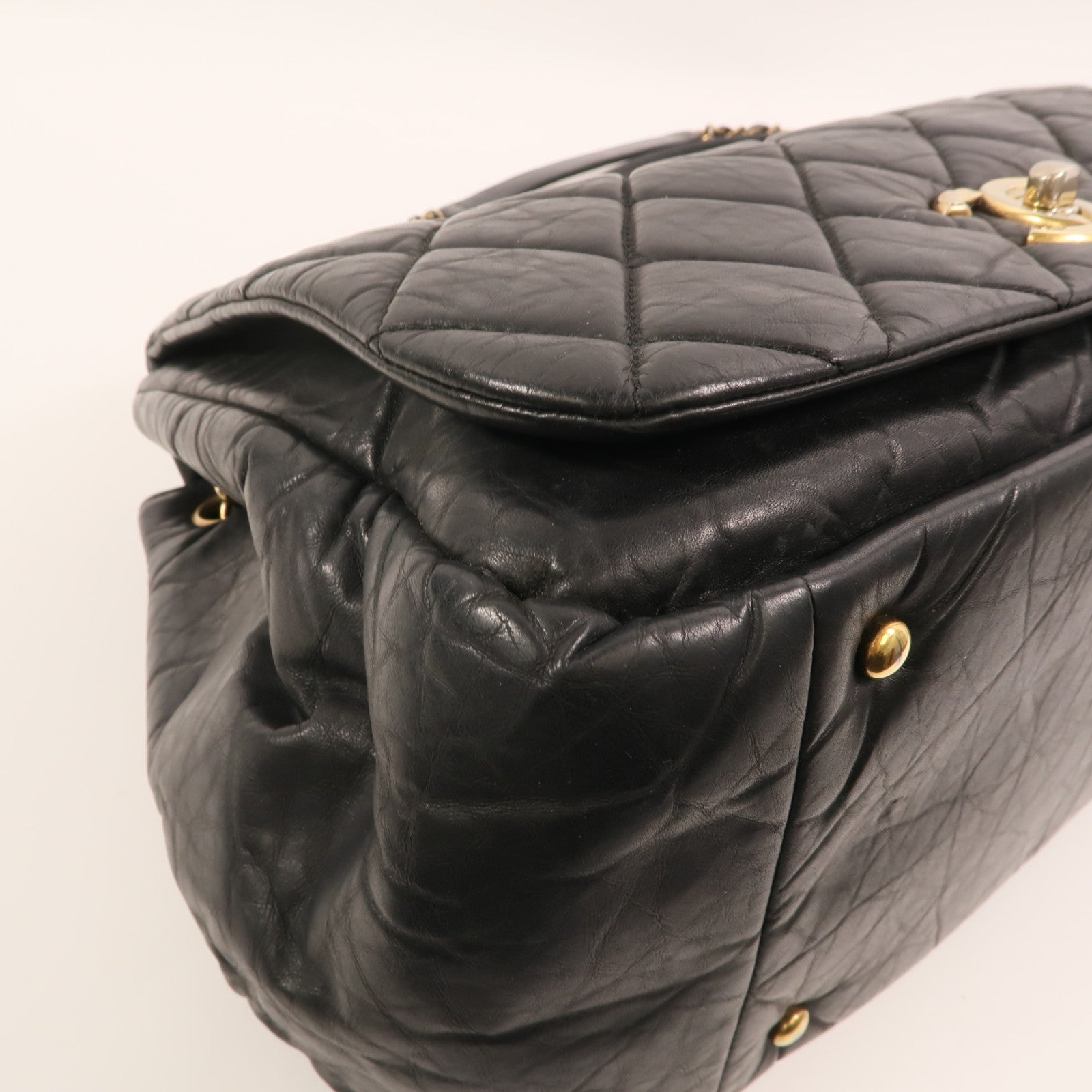 CHANEL 牛皮皮革Chain Shoulder金扣鏈帶手挽肩背兩用袋