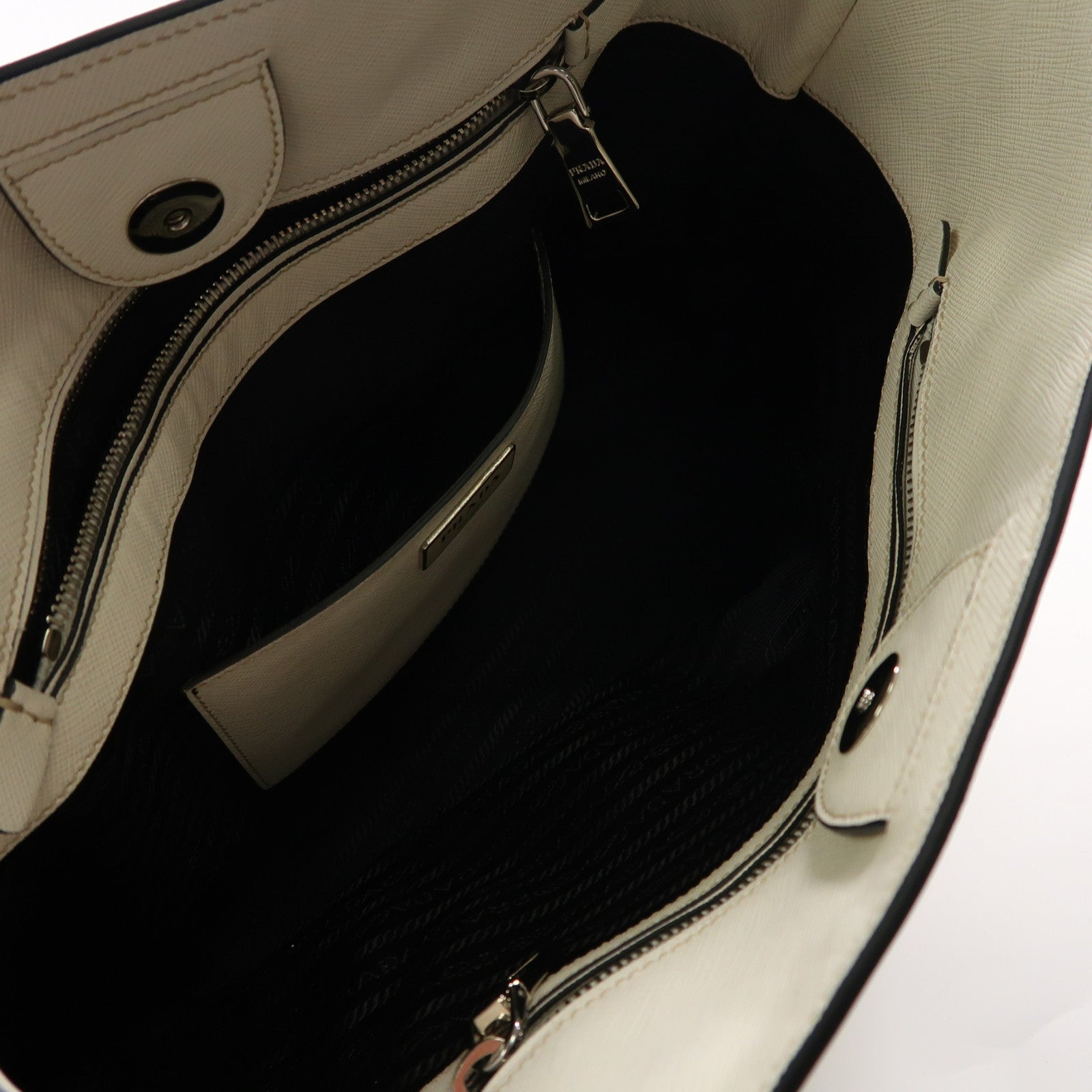 PRADA 牛皮皮革Tote Bag金扣手挽袋白色