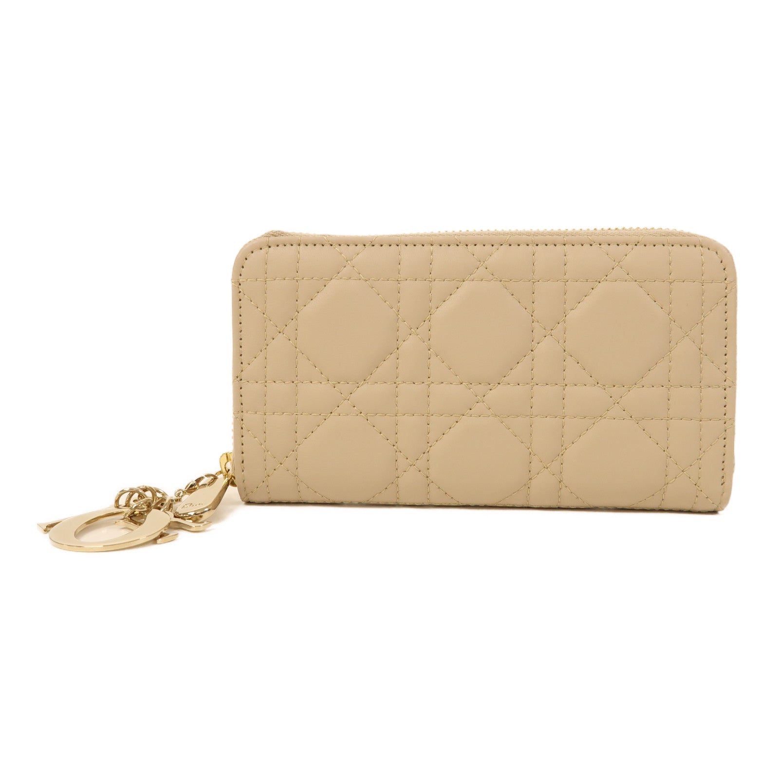 Dior 羊皮皮革Medium Lady Zipped Wallet金扣拉鏈長錢包米色