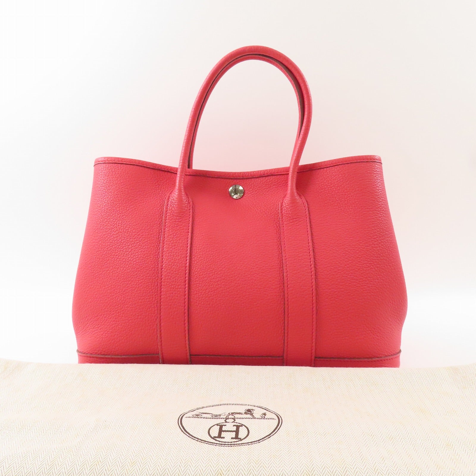 HERMES 【激減優惠】Negonda皮革GardenParty 30銀扣手挽袋Rose Jaipur