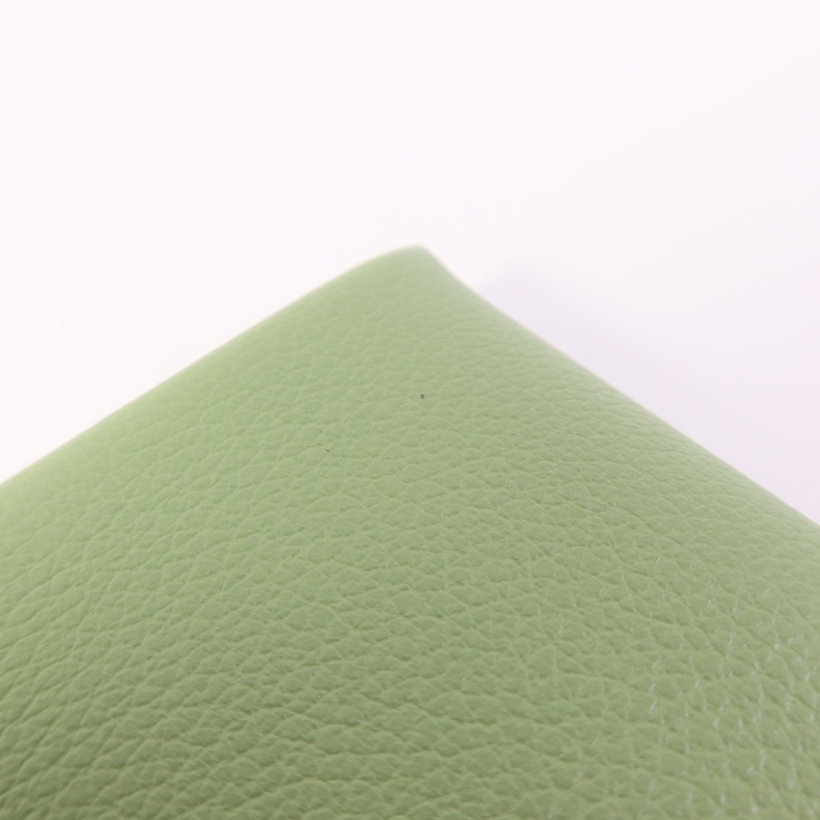 HERMES Evercolor皮革Calvi Duo銀扣卡片套Vert Criquet