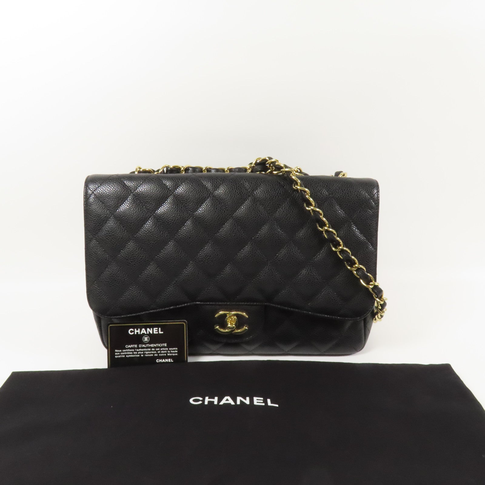 CHANEL 牛皮皮革Large Classic金扣鏈帶肩背袋