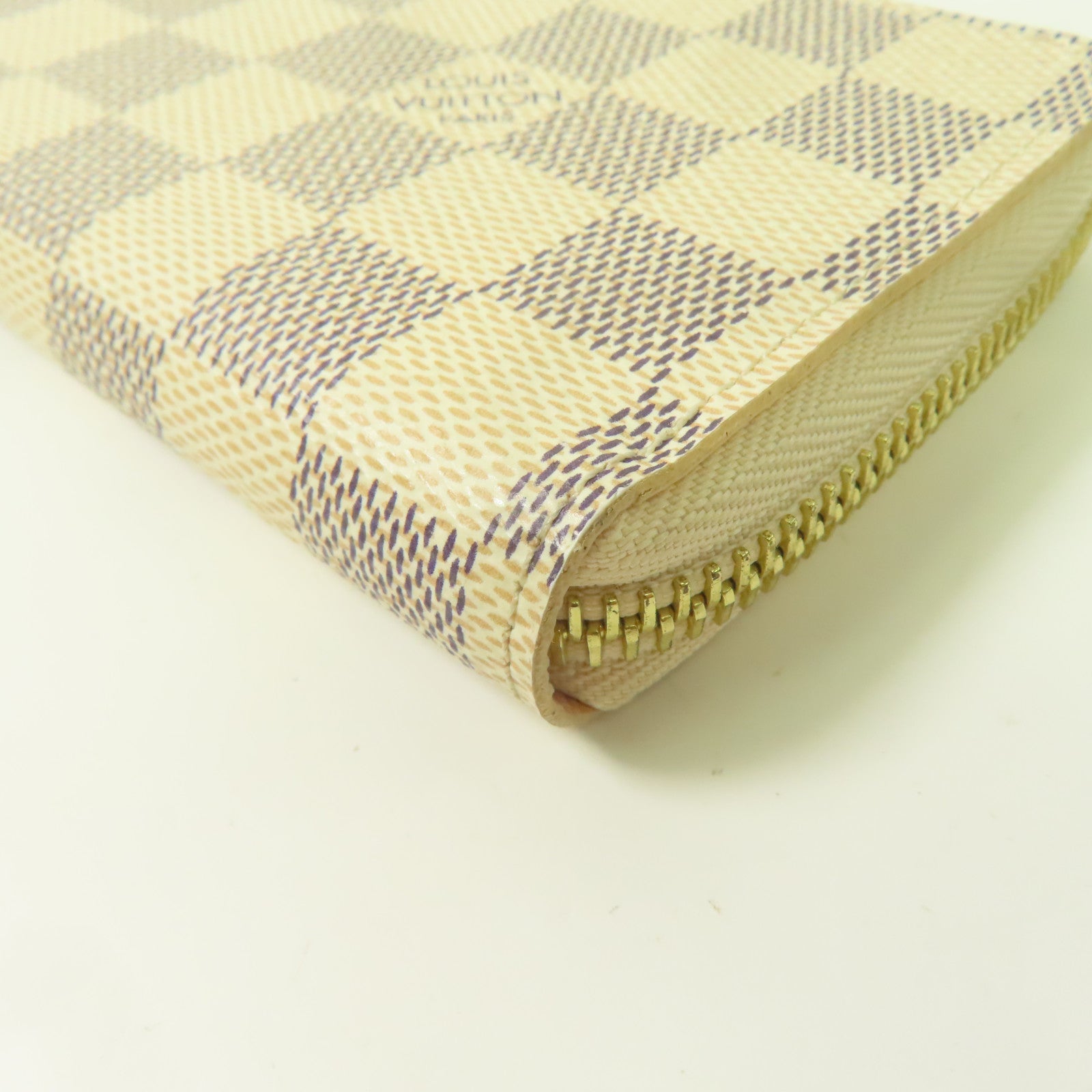 LOUIS VUITTON Damier Azur Zipper Long Wallet金扣長錢包白色