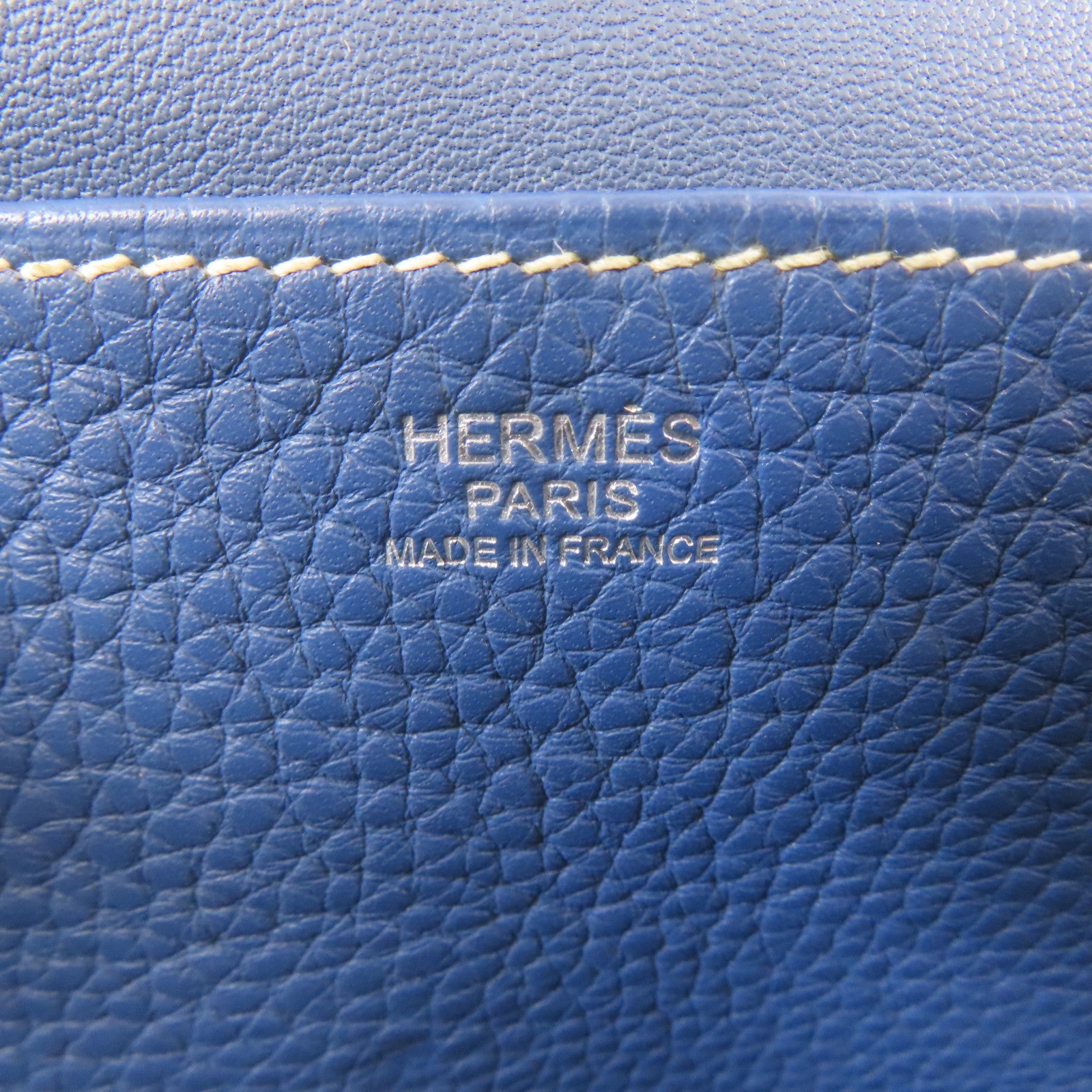 HERMES Clemence皮革Halzan 31銀扣手挽肩背兩用袋藍色