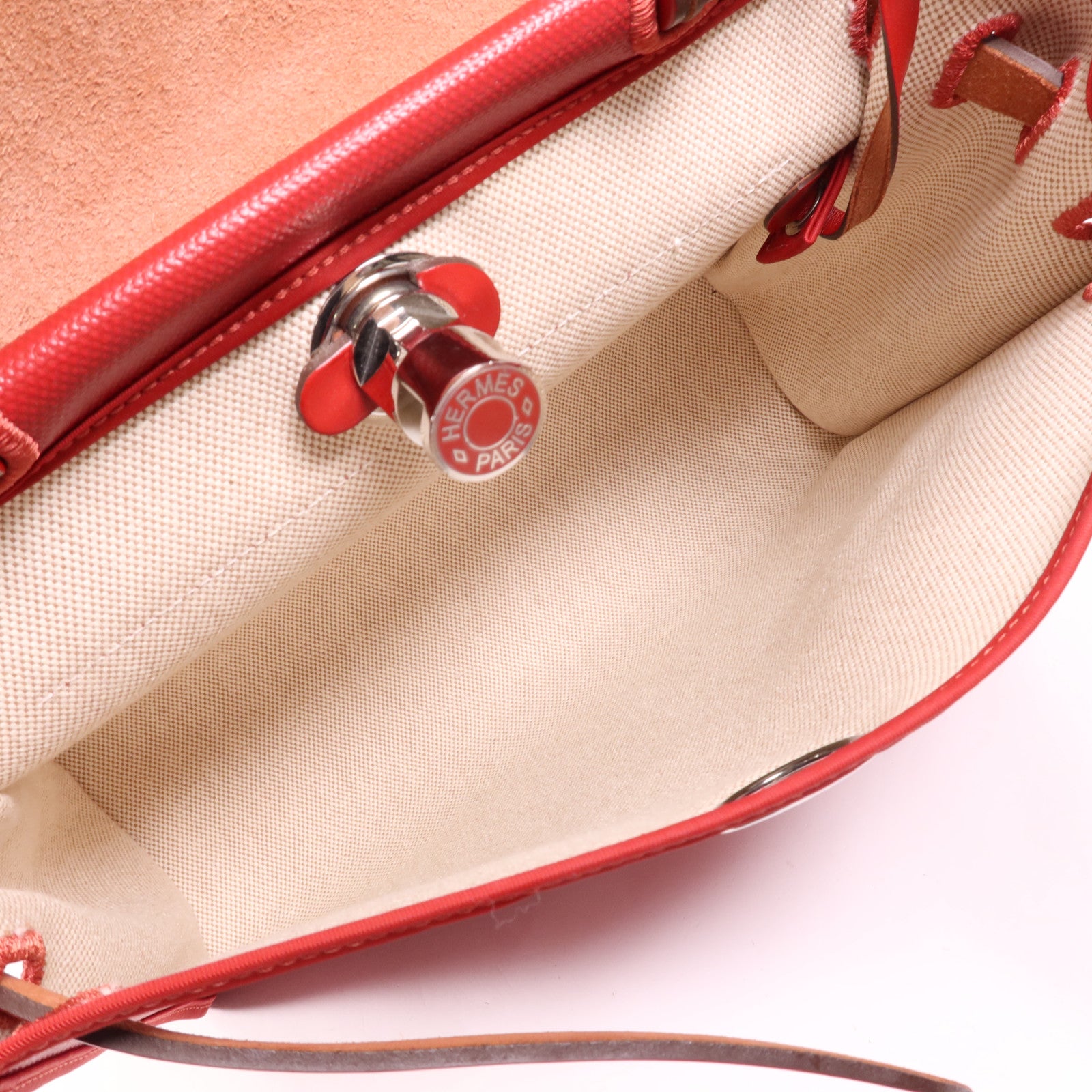 HERMES 塗層帆布Herbag PM銀扣手挽肩背兩用袋Rouge Casaque