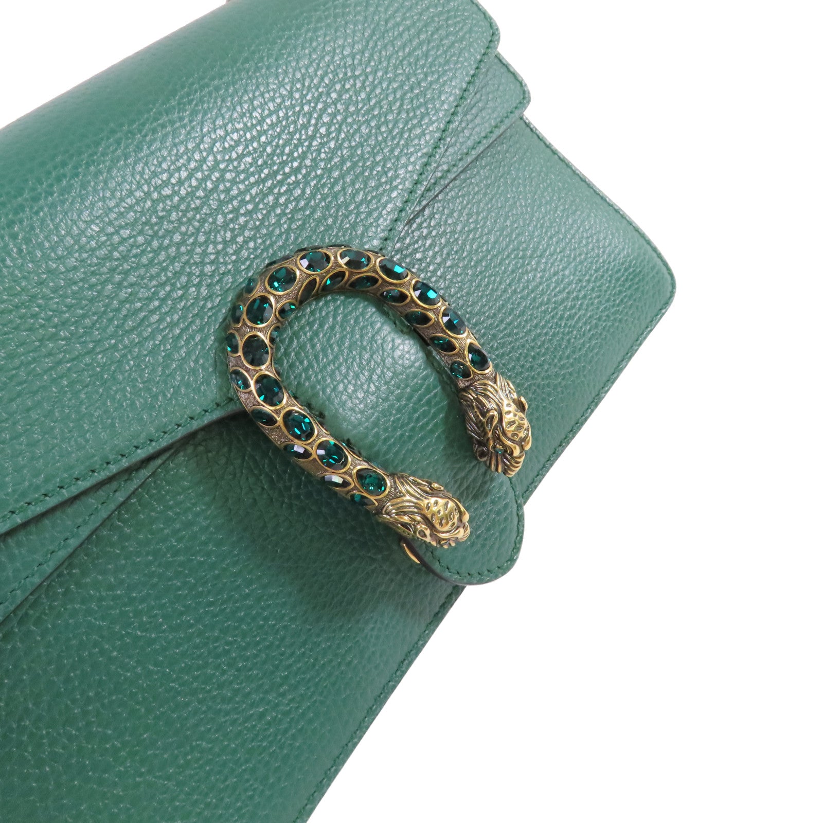 GUCCI 牛皮皮革Dionysus GG Small Shoulder Bag金扣鏈帶肩背袋綠色