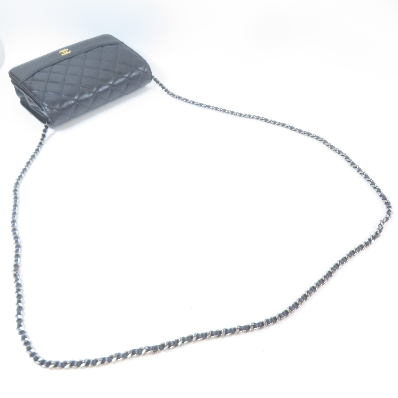CHANEL 菱格牛皮皮革Gabrille Wallet On Chain金扣鏈帶肩背袋黑色