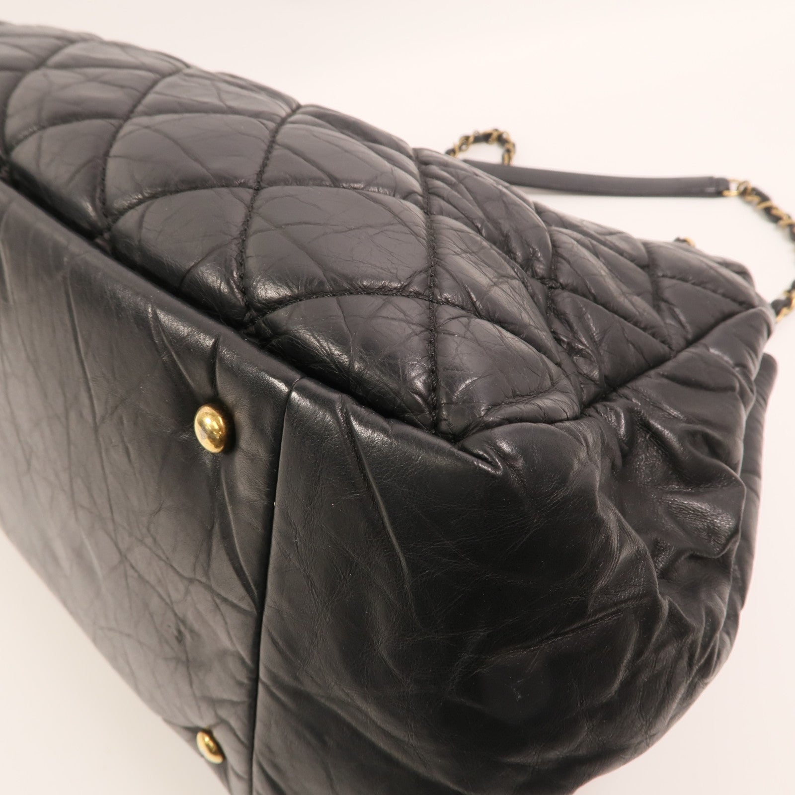 CHANEL 牛皮皮革Chain Shoulder金扣鏈帶手挽肩背兩用袋
