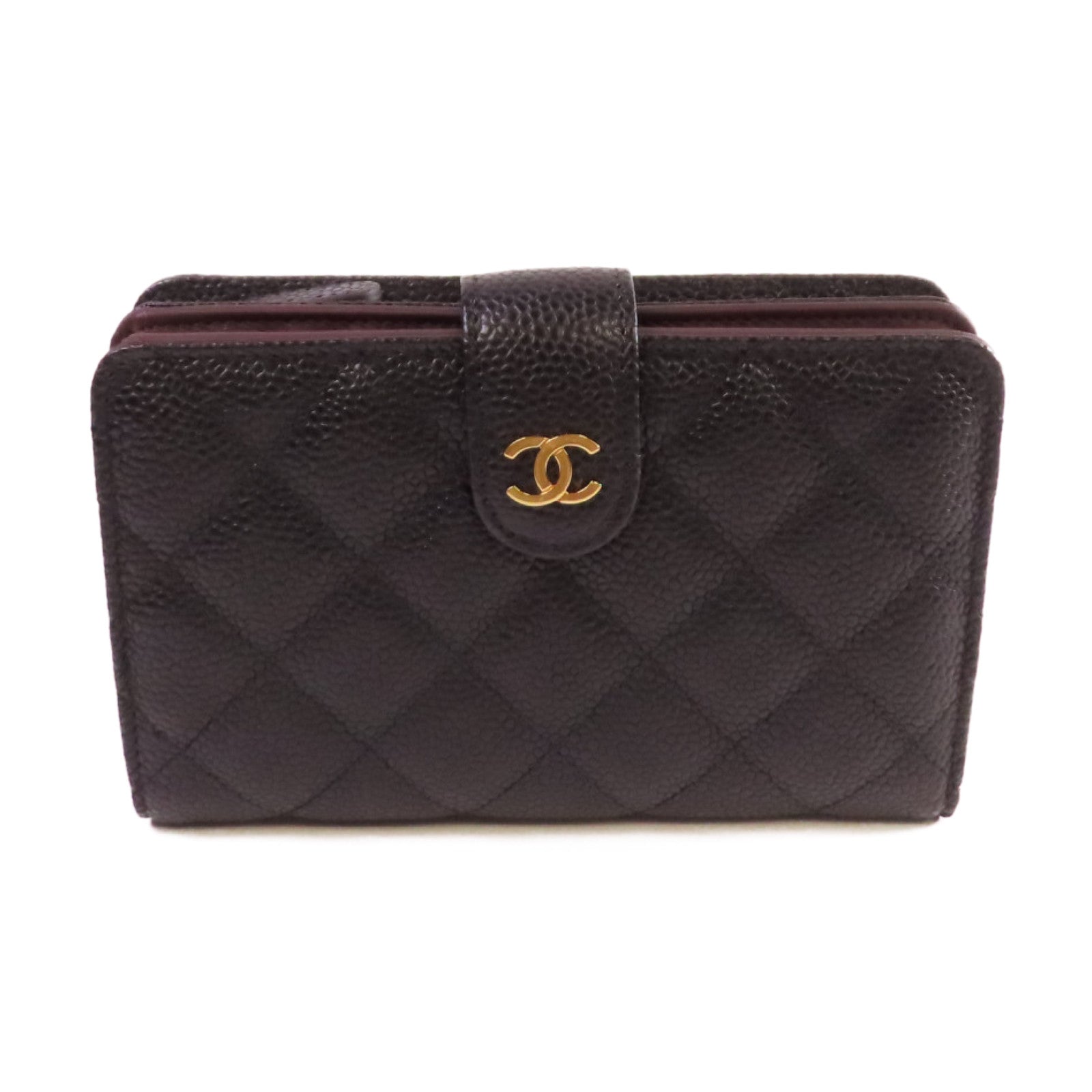 CHANEL 菱格Caviar皮革Medium Wallet金扣中長錢包黑色