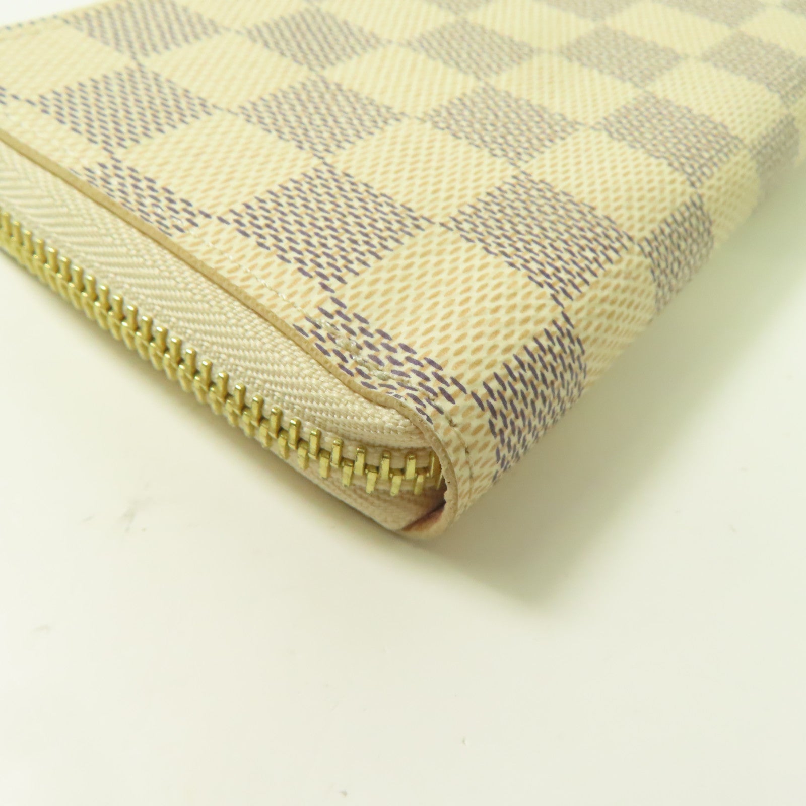 LOUIS VUITTON Damier Azur Zipper Long Wallet金扣長錢包白色