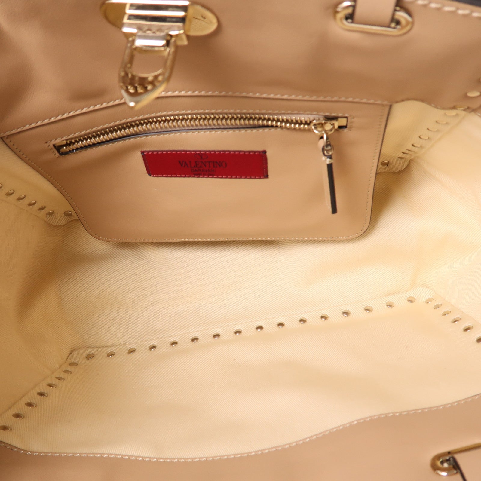 Valentino 牛皮皮革Garavani Rockstud金扣手挽肩背兩用袋米色
