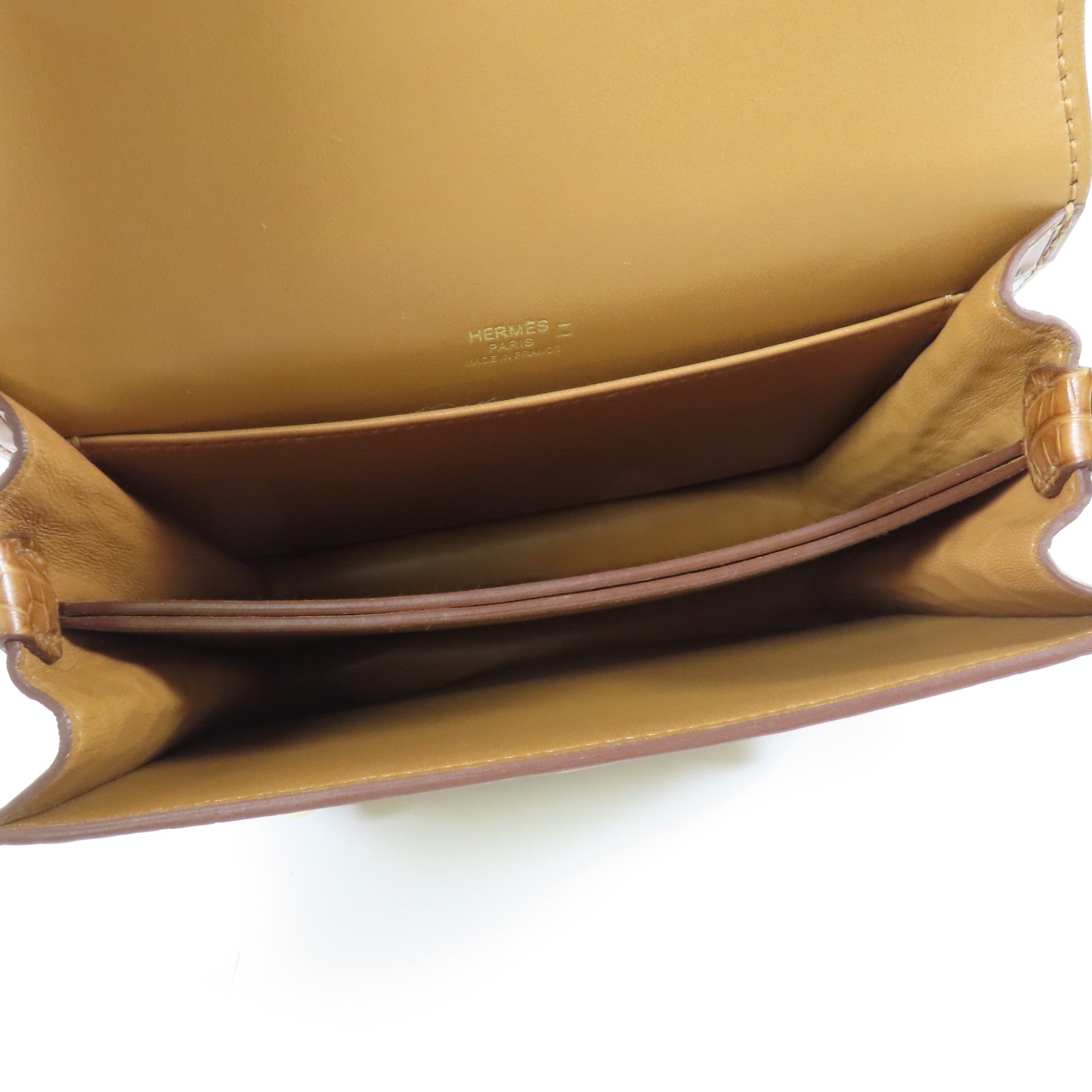HERMES 鱷魚皮革Mini Roulis金扣肩背袋Gold