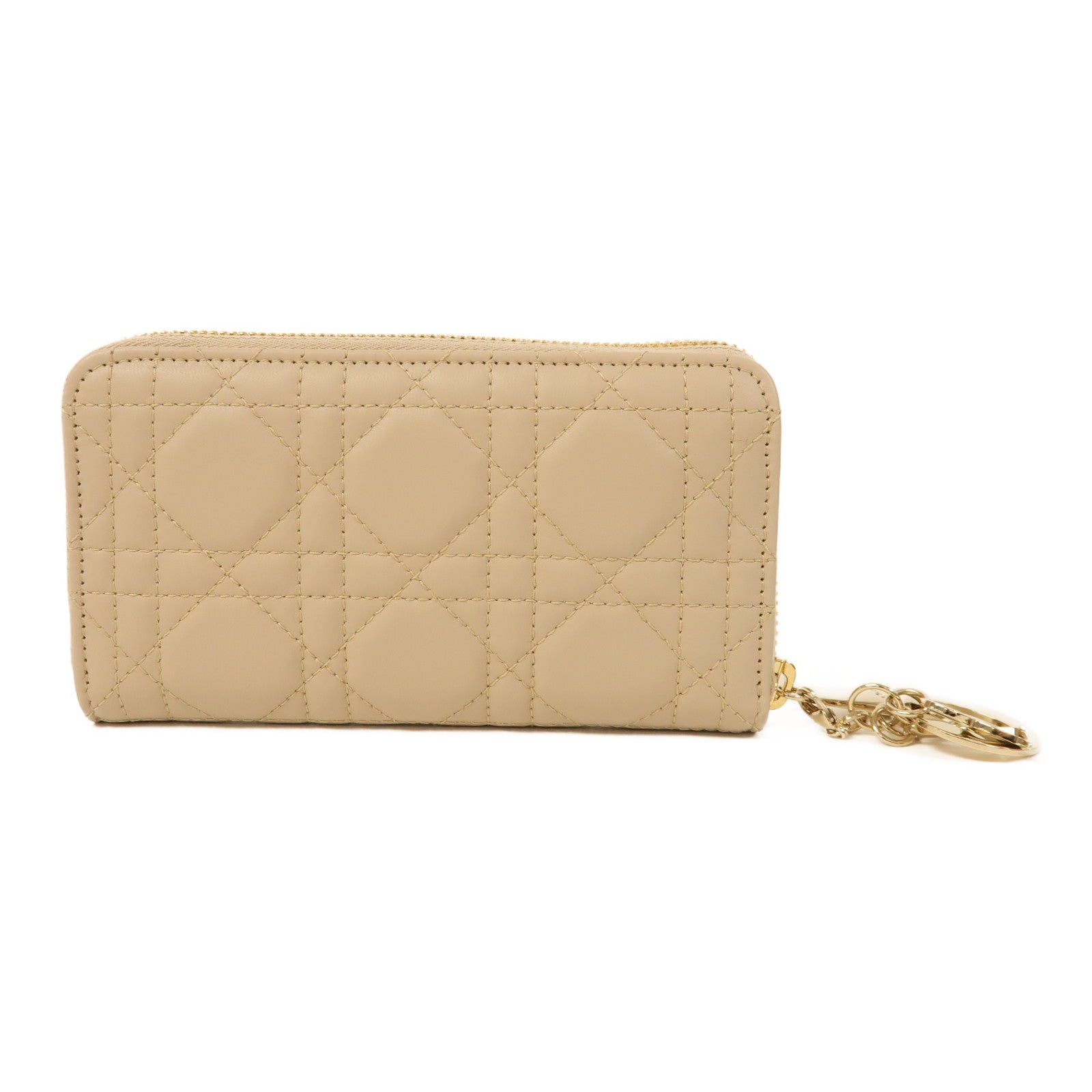 Dior 羊皮皮革Medium Lady Zipped Wallet金扣拉鏈長錢包米色