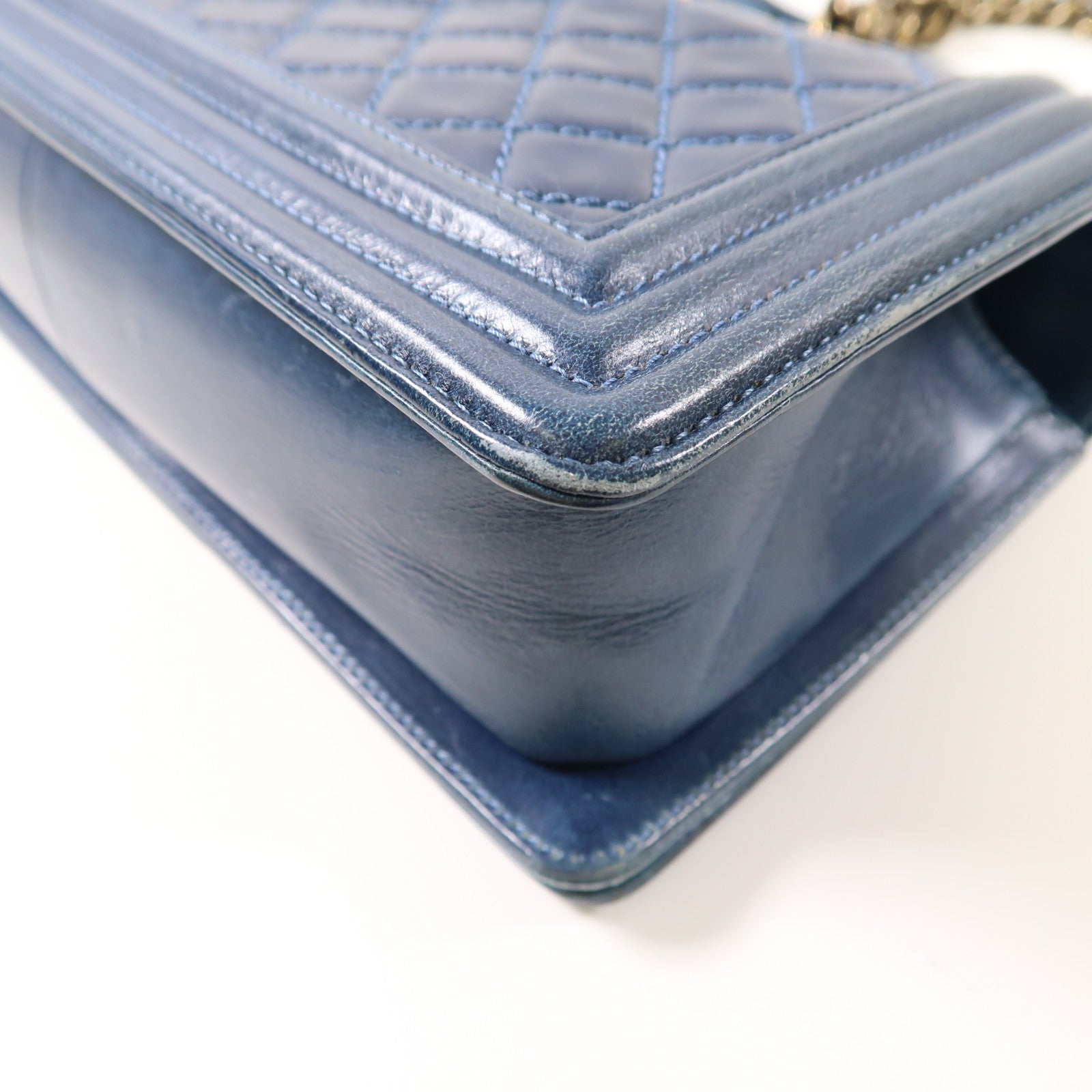 CHANEL CC GHW Boy 25 Chain Shoulder Bag Lambskin Leather Blue