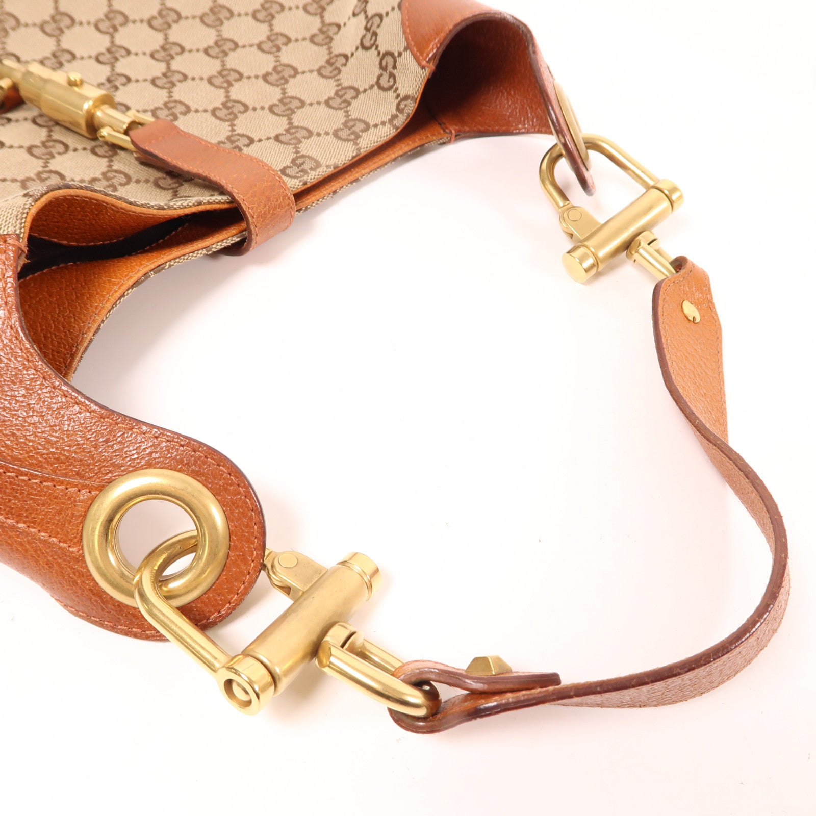 GUCCI 帆布/牛皮皮革Shoulder Bag金扣肩背袋