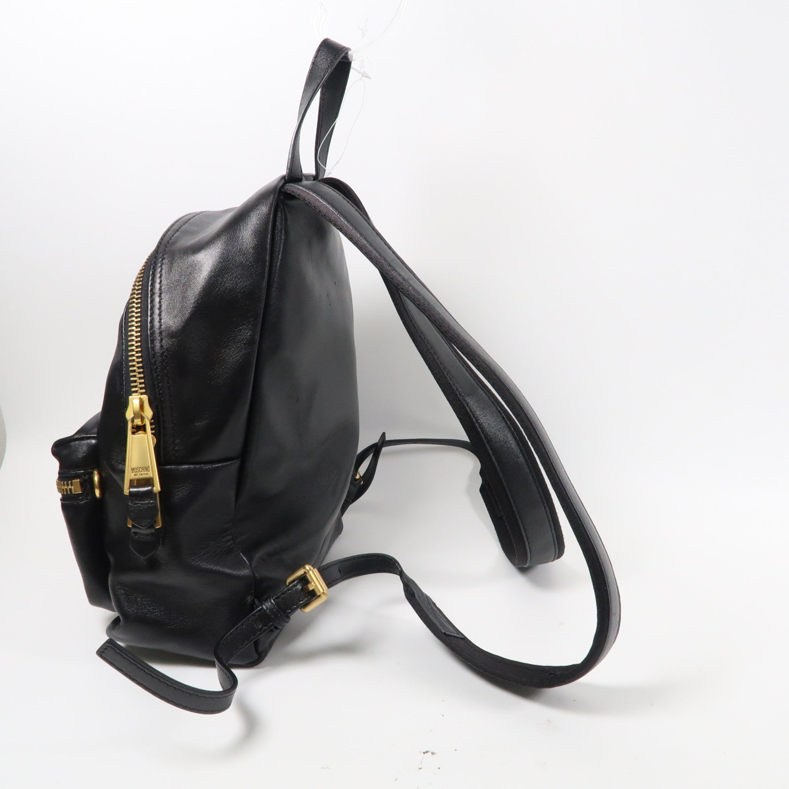 MOSCHINO 牛皮皮革Backpack金扣背包黑色