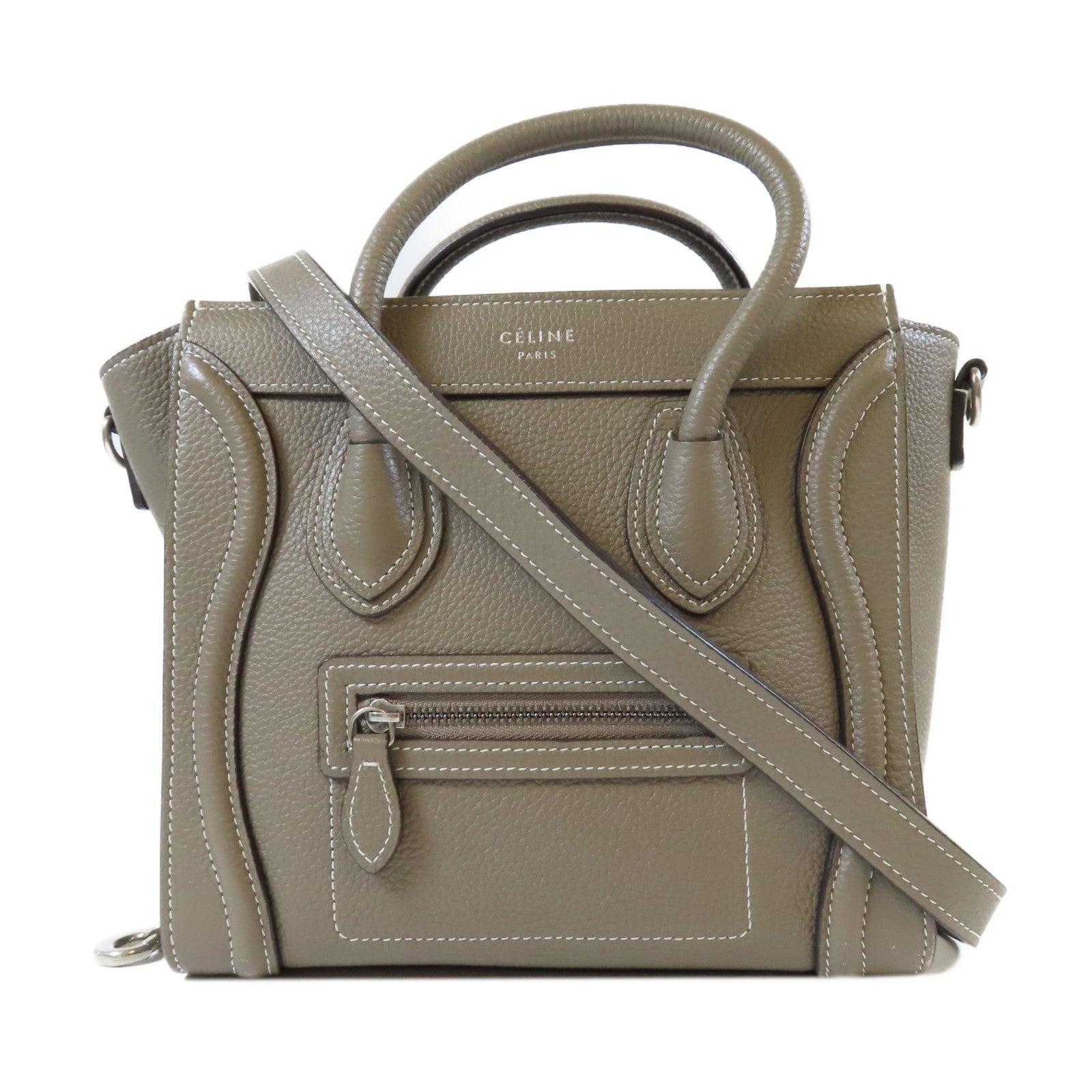 CELINE **【激減優惠】牛皮皮革Nano Luggage銀扣手挽肩背兩用袋灰色