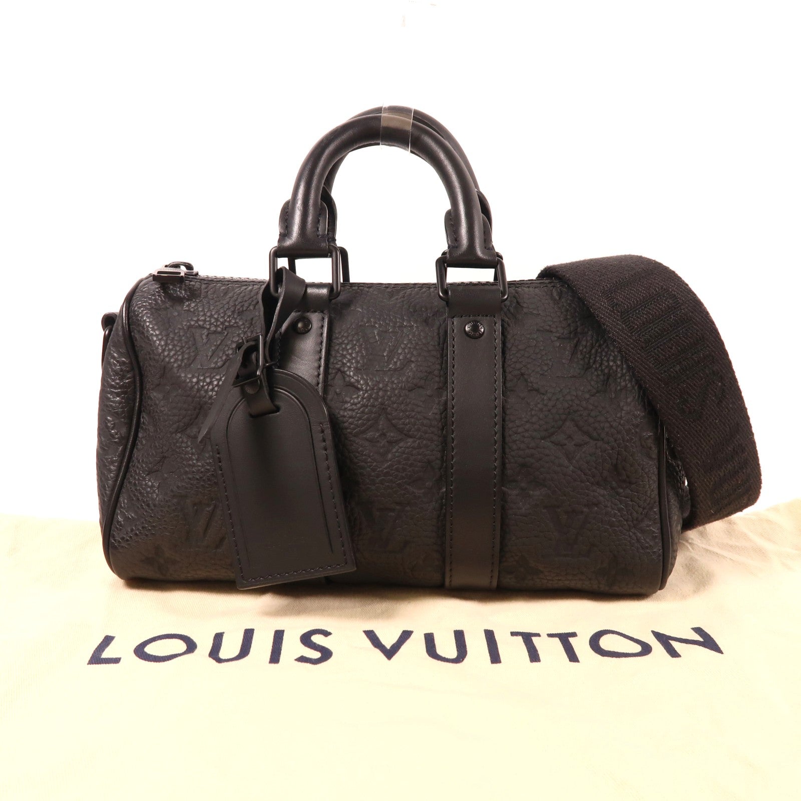 LOUIS VUITTON Taurillon Monogram Keepall Bandouliere 25手挽肩背兩用袋黑色