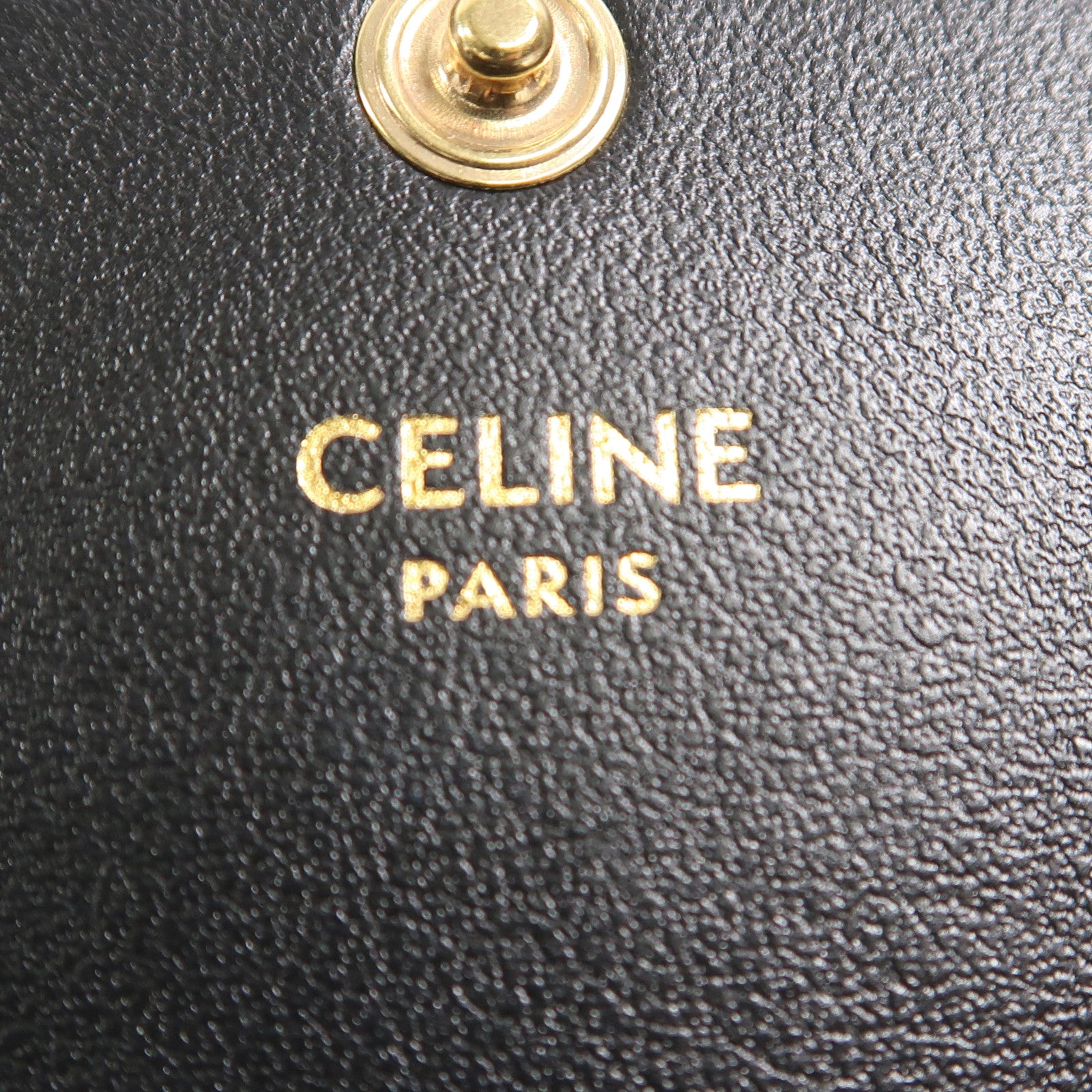 CELINE 牛皮皮革Triomphe Compact Wallet金扣錢包黑色