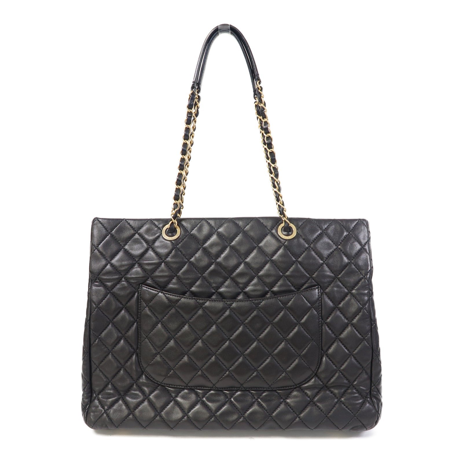 CHANEL 菱格羊皮皮革Chain Shoulder Tote金扣鏈帶肩背/手挽袋黑色