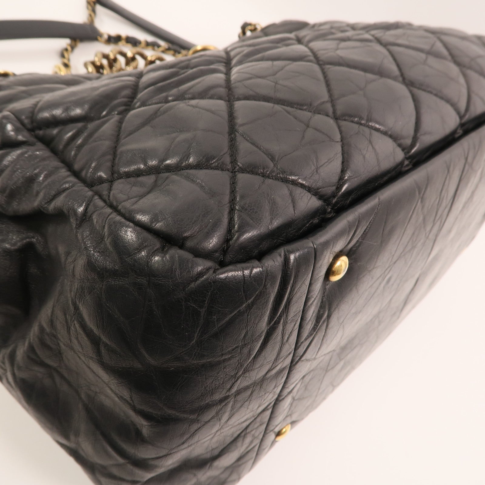 CHANEL 牛皮皮革Chain Shoulder金扣鏈帶手挽肩背兩用袋
