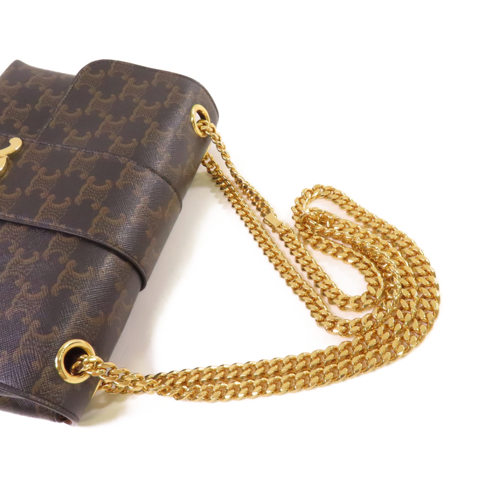 CELINE Triomphe塗層帆布Victoire Shoulder Bag金扣鏈帶肩背袋啡色
