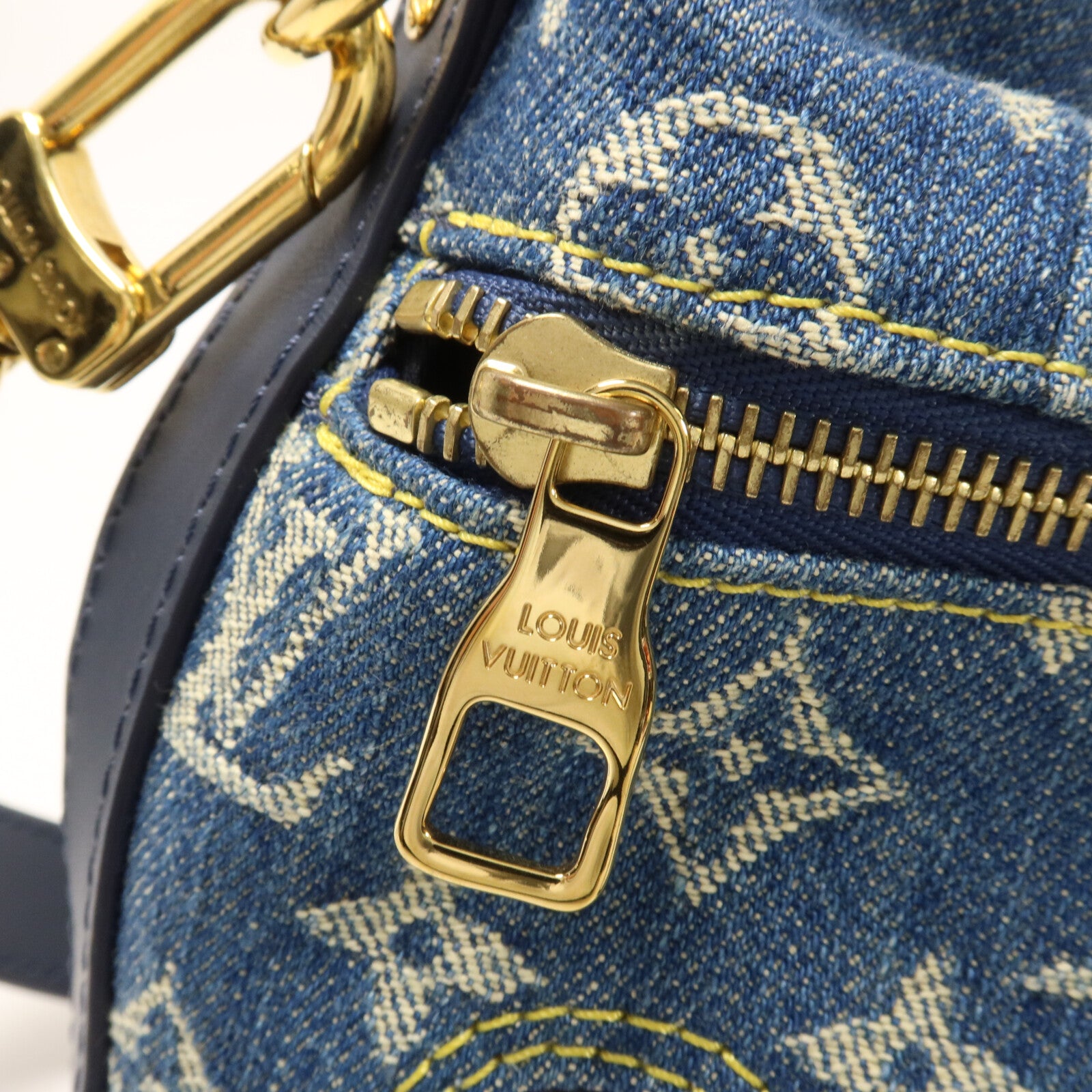 LOUIS VUITTON Monogram Denim/Taurillon Japanese Cruiser手挽肩背兩用袋