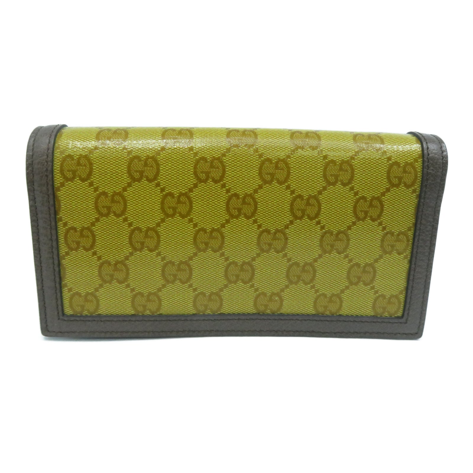 GUCCI 【清倉大減價】牛皮皮革/塗層帆布Wallet With Chain金扣鏈帶肩背袋芥末色/啡色