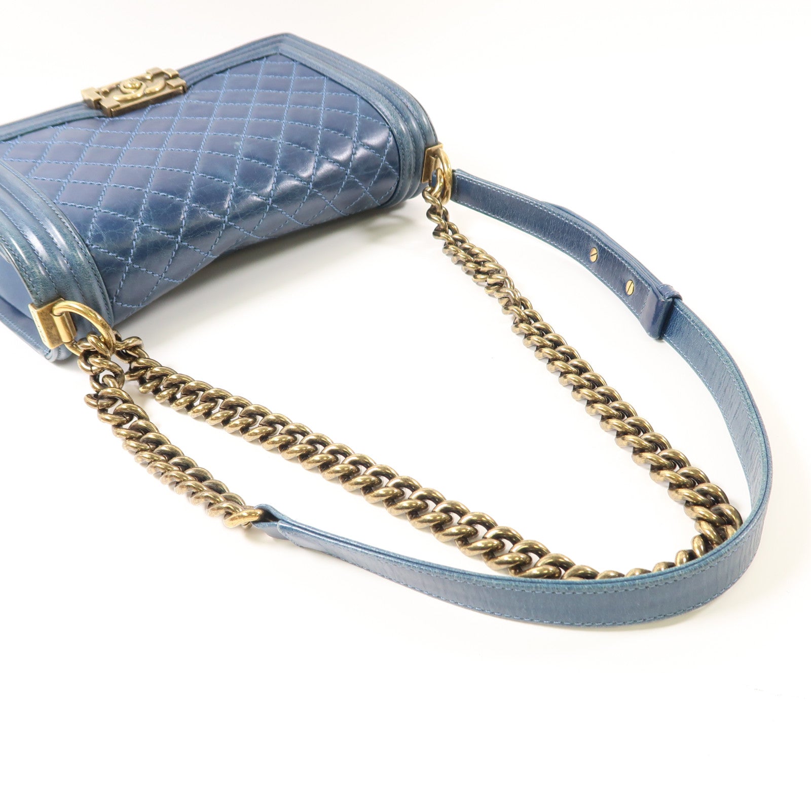 CHANEL CC GHW Boy 25 Chain Shoulder Bag Lambskin Leather Blue
