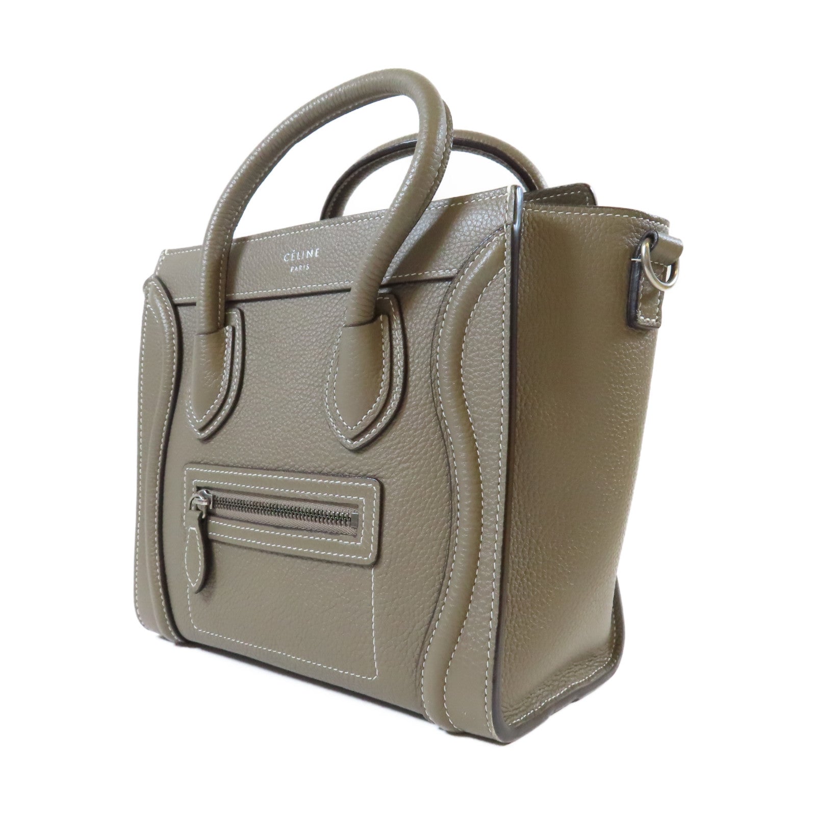 CELINE **【激減優惠】牛皮皮革Nano Luggage銀扣手挽肩背兩用袋灰色