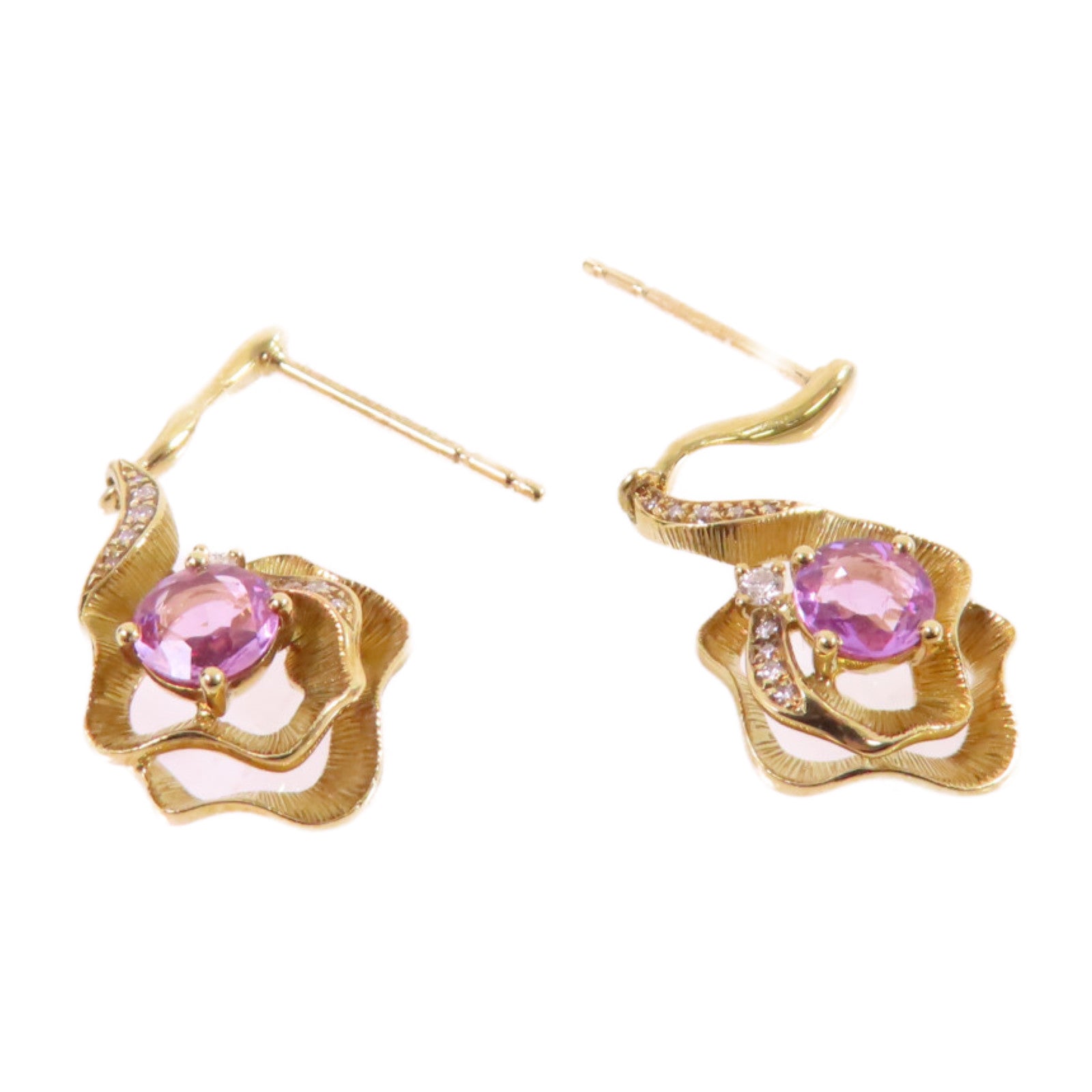 JEWELRY 18K黃金Pink Sapphire/Diamond Earrings0.664ct粉紅藍寶石/0.08ct鑽石耳環