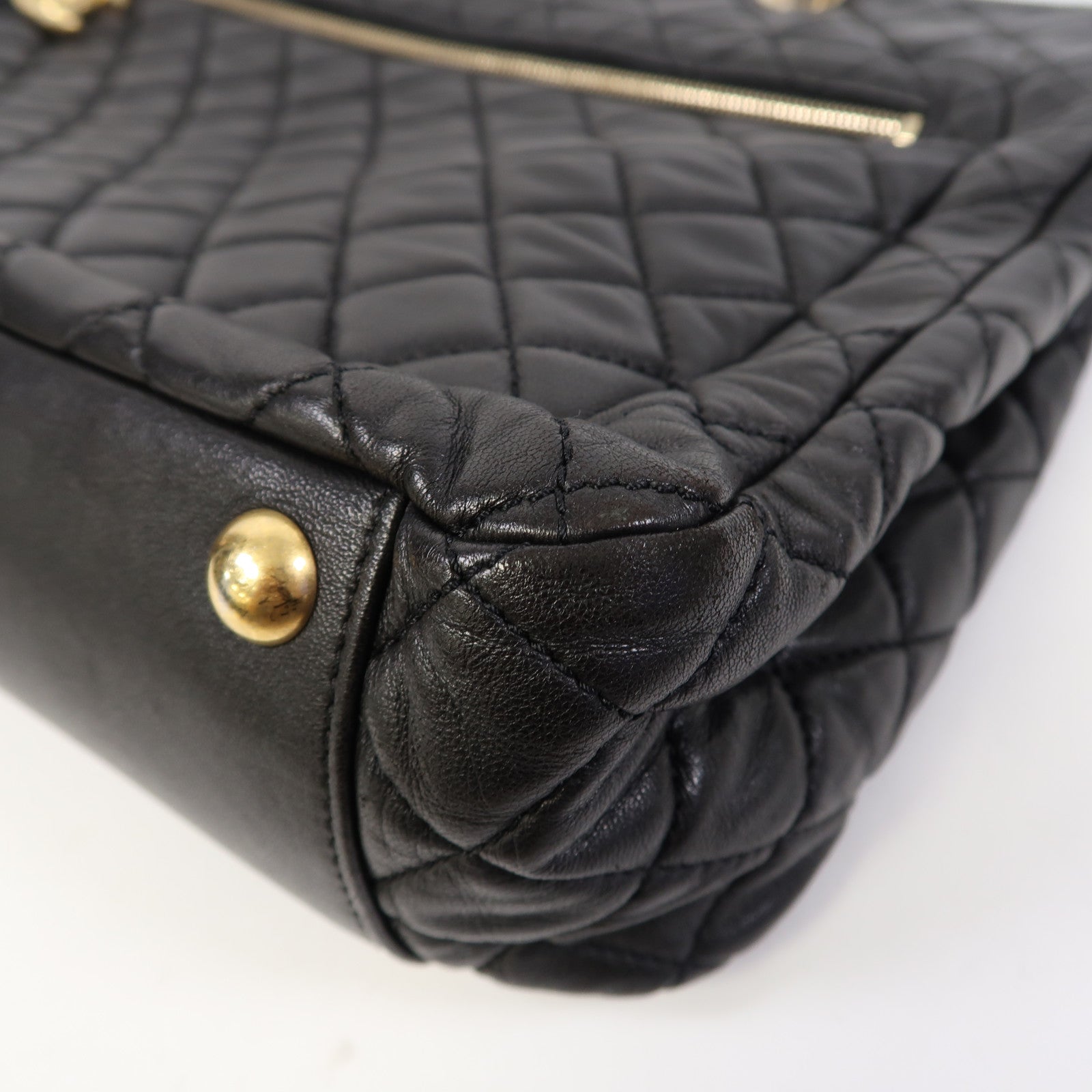 CHANEL 菱格羊皮皮革Chain Shoulder Tote金扣鏈帶肩背/手挽袋黑色