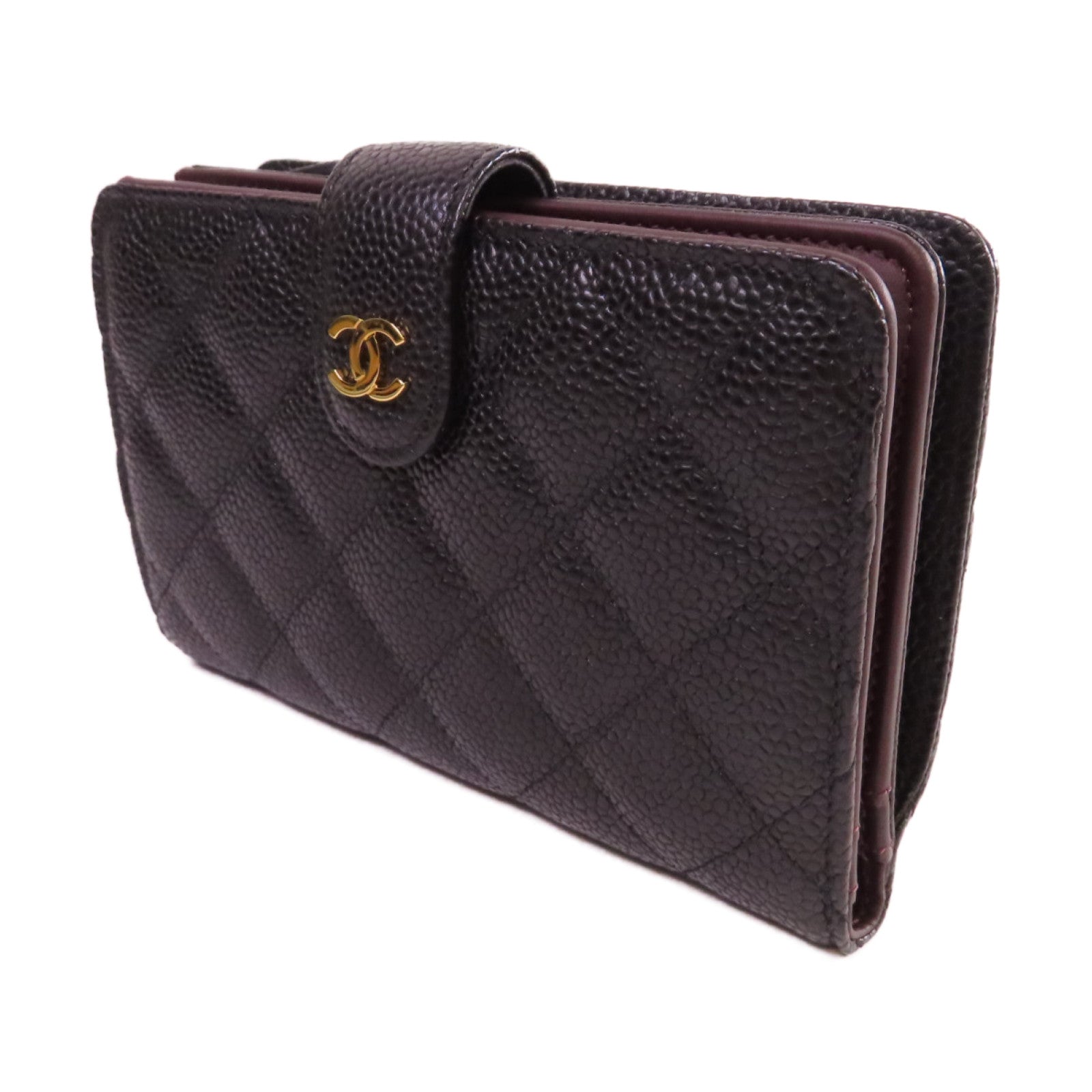 CHANEL 菱格Caviar皮革Medium Wallet金扣中長錢包黑色