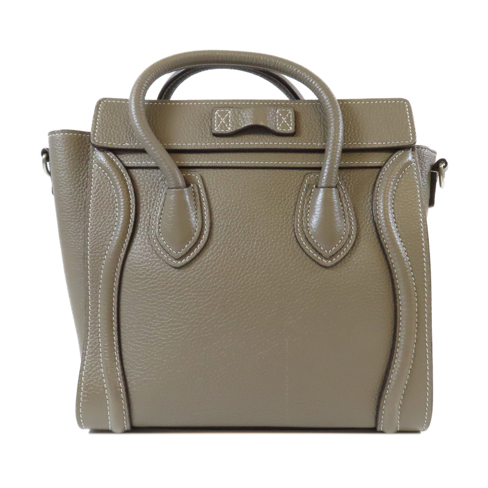 CELINE **【激減優惠】牛皮皮革Nano Luggage銀扣手挽肩背兩用袋灰色